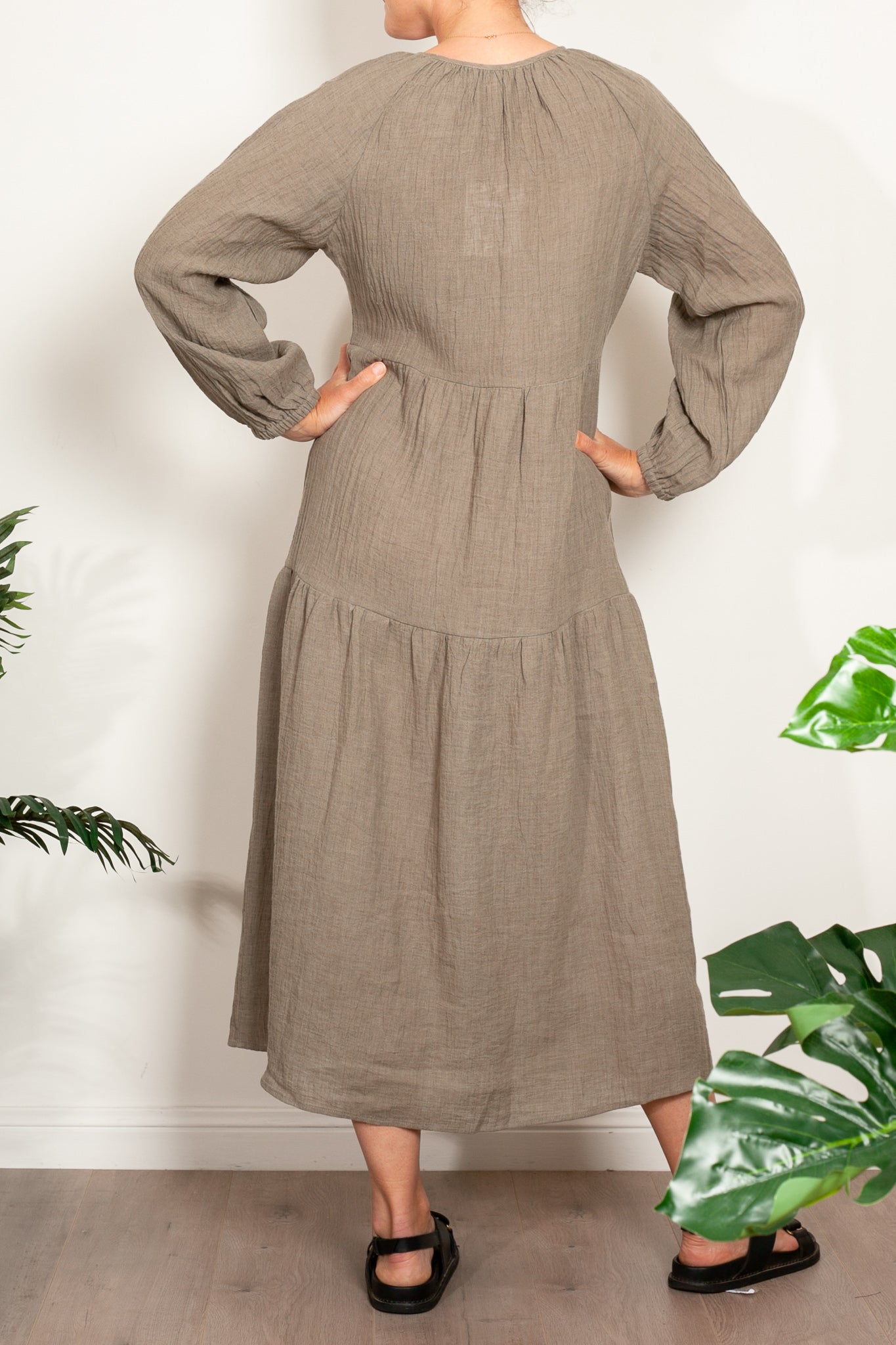 Elegant Linen Ayra Tiered Dress for Women - Boho Summer Maxi Dress for Beach, Vacation & Casual Outings
