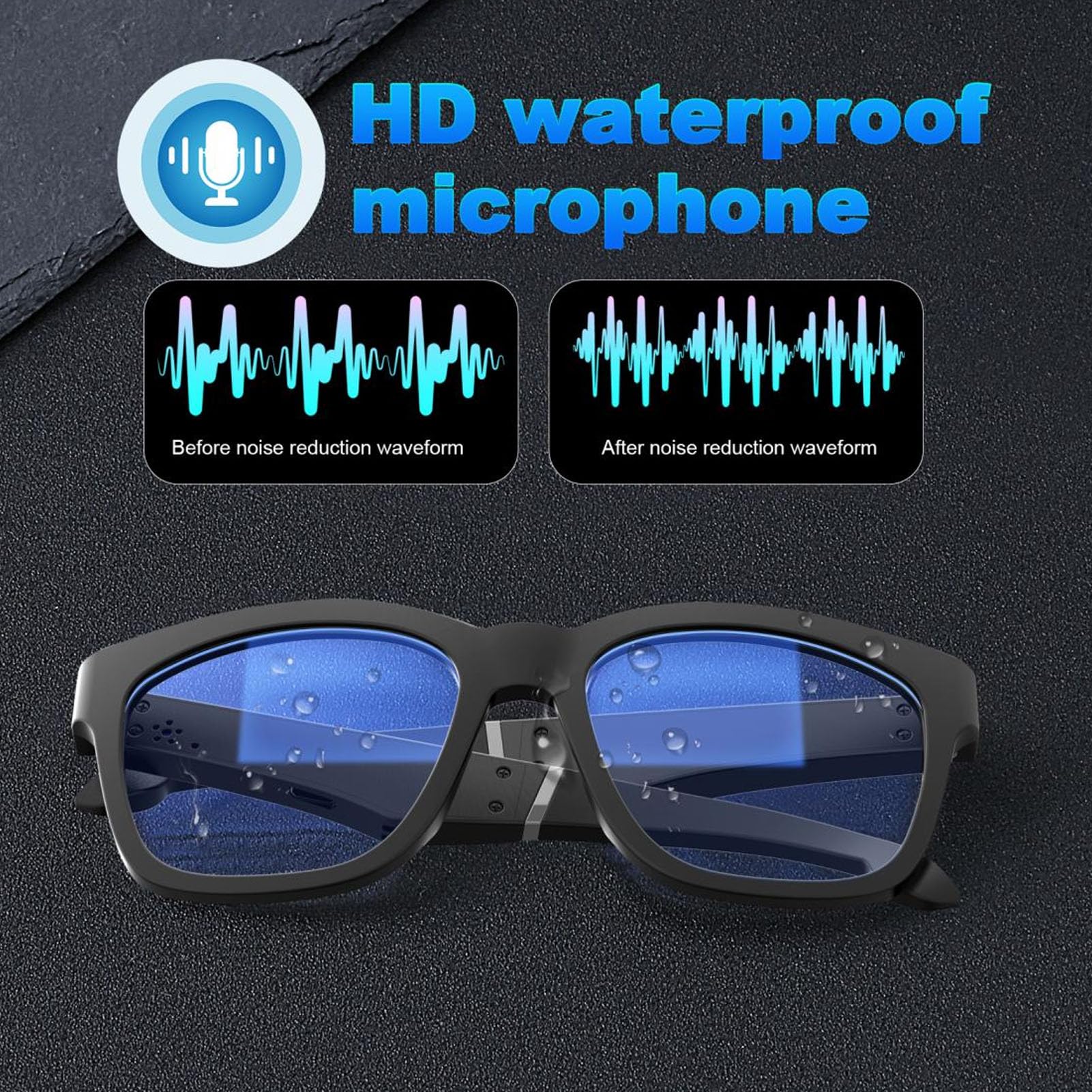 Smart Glasses with Anti Blue Light & Noise Cancellation - Wireless Bluetooth Headset for Men & Women - HD Stereo Sound for Outdoor Cycling, Running & Workouts