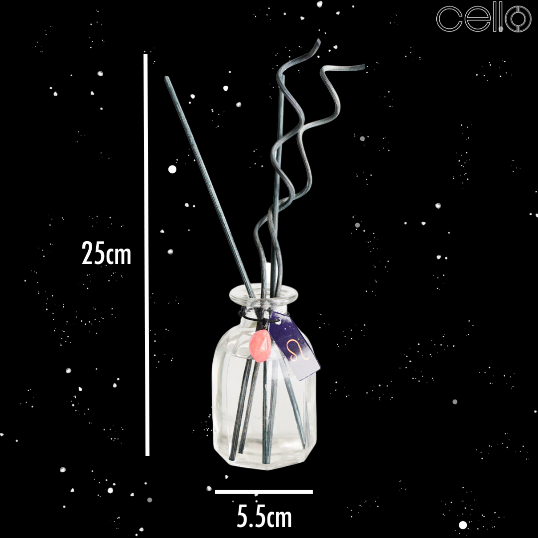 Premium Cello Zodiac Reed Diffuser - Leo Scented with Pink Spinel & Mystical Fruits | Aromatherapy Home Decor for Bedroom, Living Room & Office