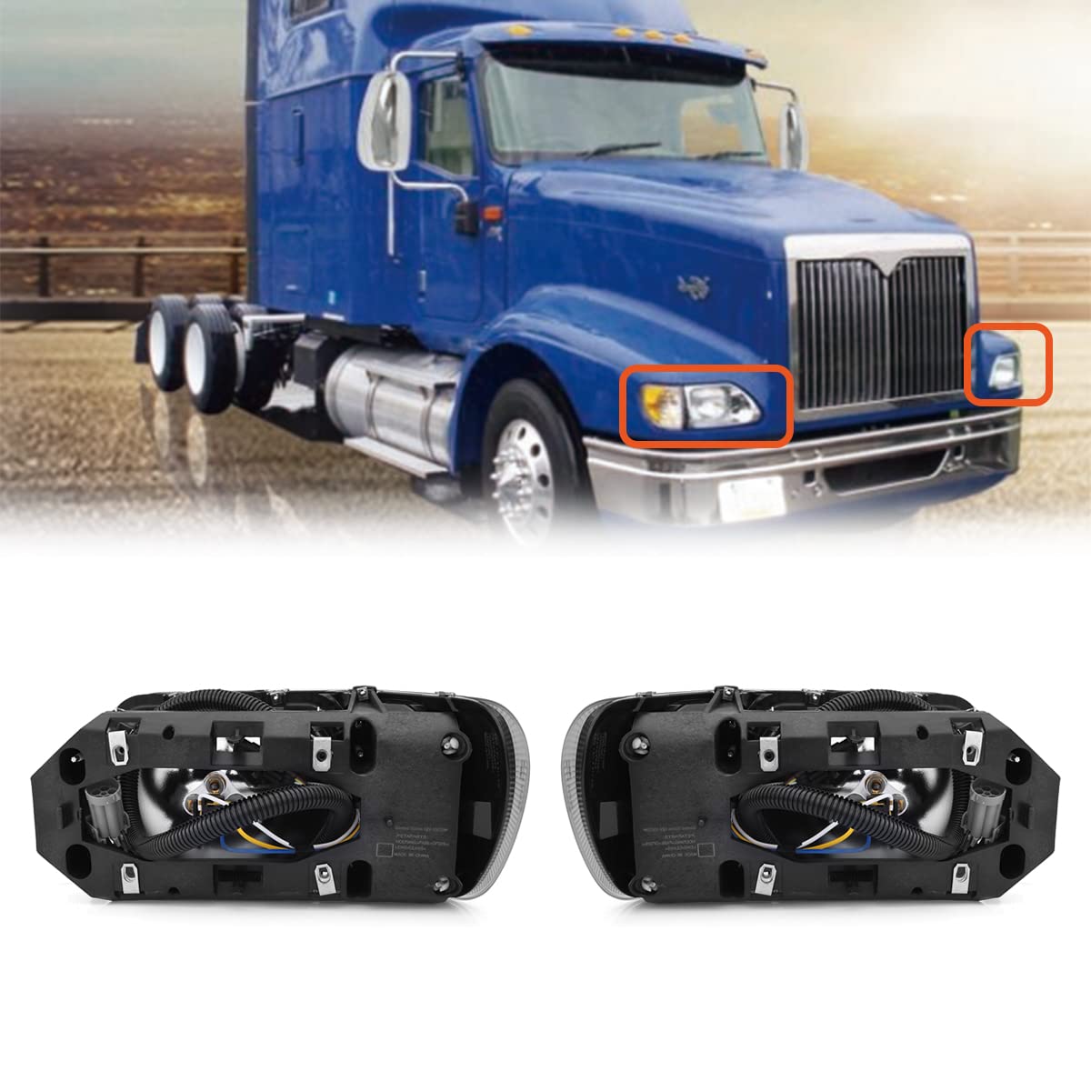 LED Headlight Assembly for International 9200/9200iSBA/5900/5900i/5900iSBA/9400/9400iSBA Semi Trucks - Pair with LED Turn Signals | Durable Replacement Headlamps for Improved Night Driving Safety