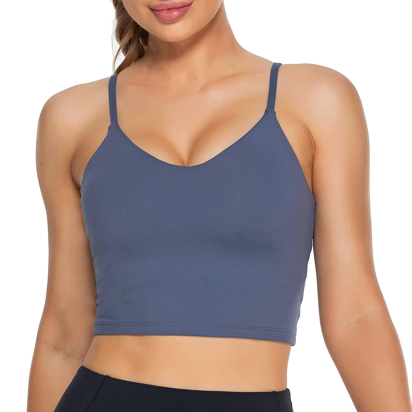 Lemedy Women's Padded Sports Bra - V Neck Workout Top with Removable Cups for Yoga, Running & Gym | Moisture-Wicking Fitness Shirt for Active Women