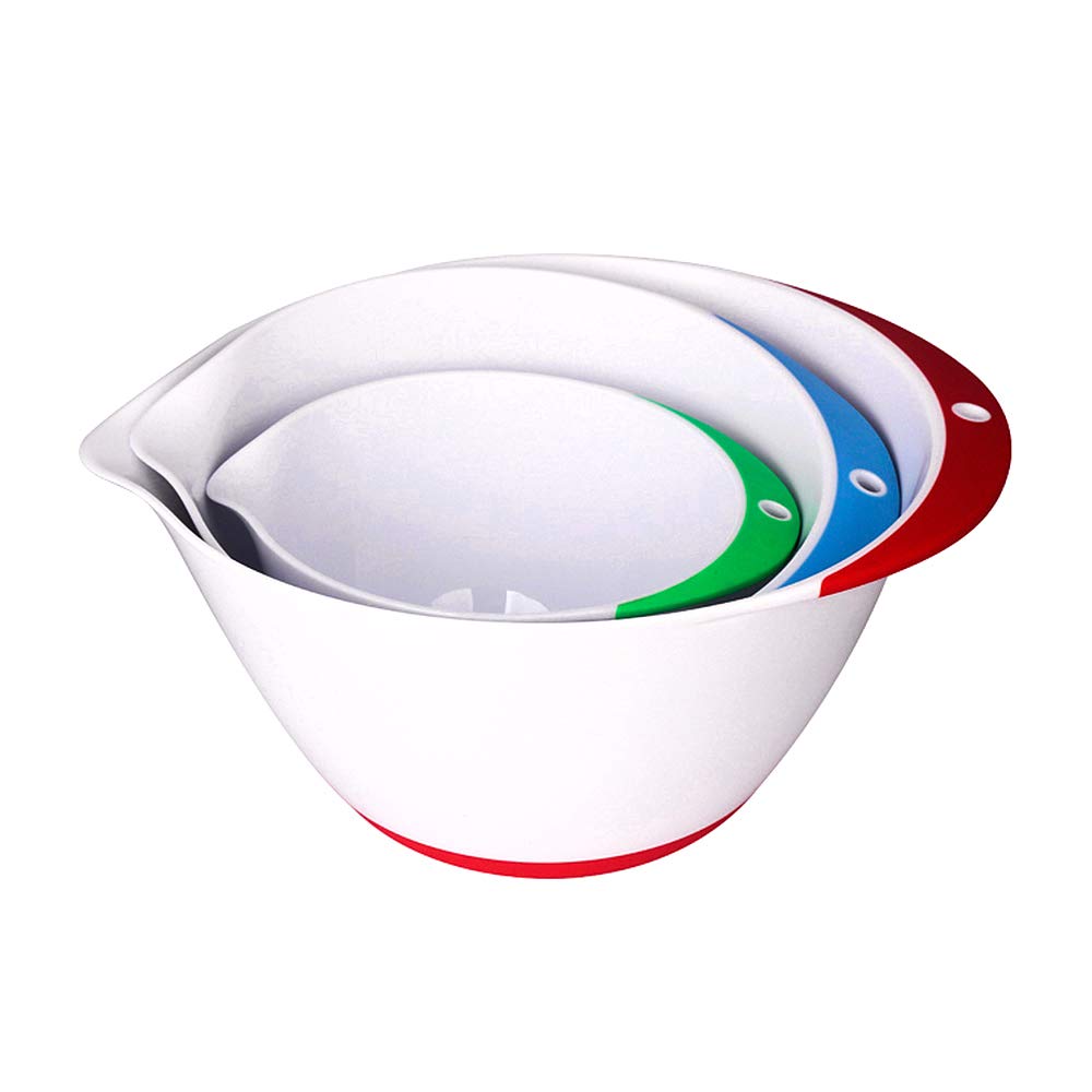 Jean-Patrique 3-Piece Plastic Mixing Bowls Set with Pour Spout & Non-Slip Base - Durable Kitchen Mixing Bowls for Baking, Cooking, Food Prep & Meal Prepping - Perfect for Mixing Dough, Whisking Eggs & Serving Salads