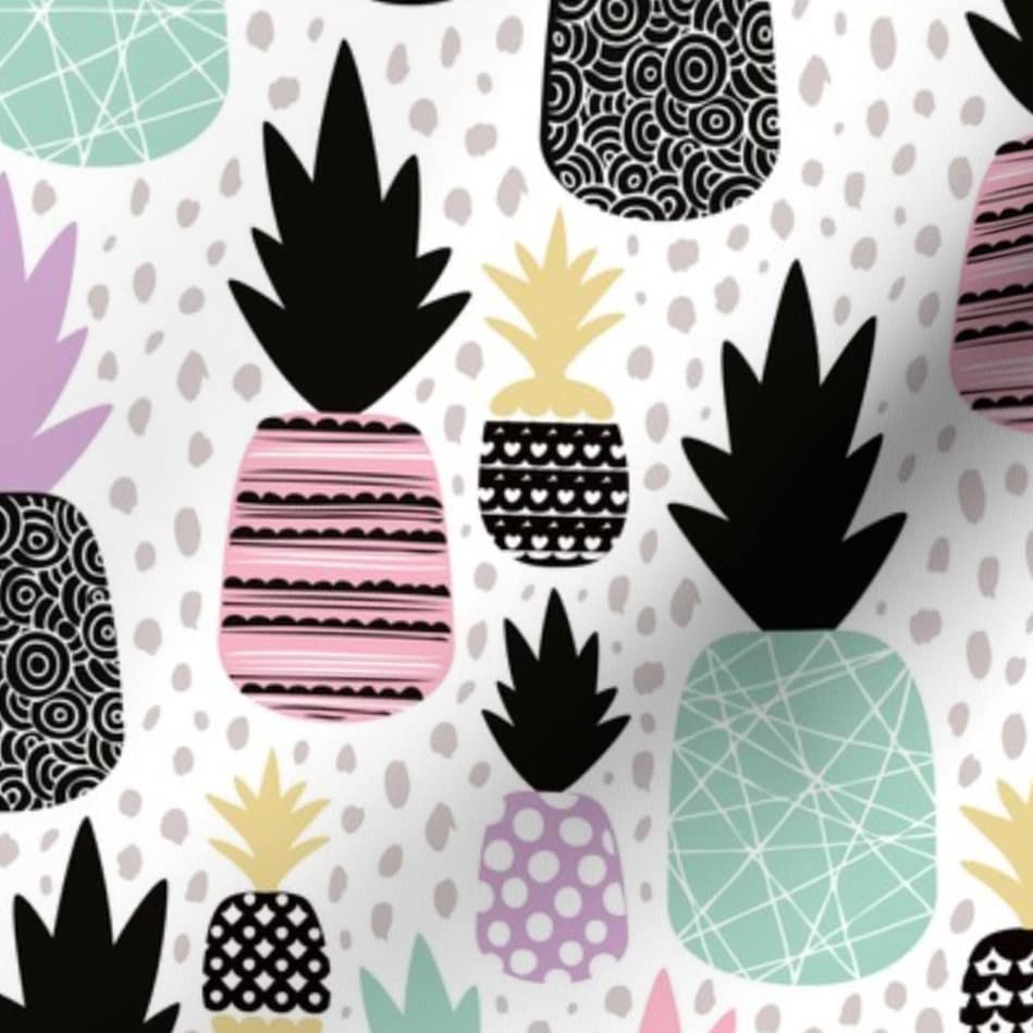 Pastel Tropical Hawaiian Pineapple Printed Minky Fabric - Soft & Cute Kawaii Fruit Design for Baby Blankets, Quilt Backing, Sewing Projects - Perfect for DIY Crafts, Girls' Room Decor & Summer Fashion