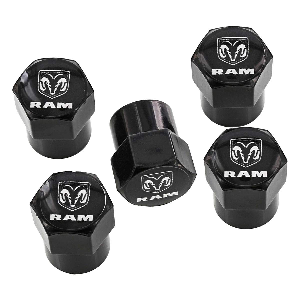 License Frame Inc. Dodge Ram Black Tire Valve Stem Caps Covers (Pack of 5) - Durable & Stylish Accessories for Trucks, SUVs, and Off-Road Vehicles