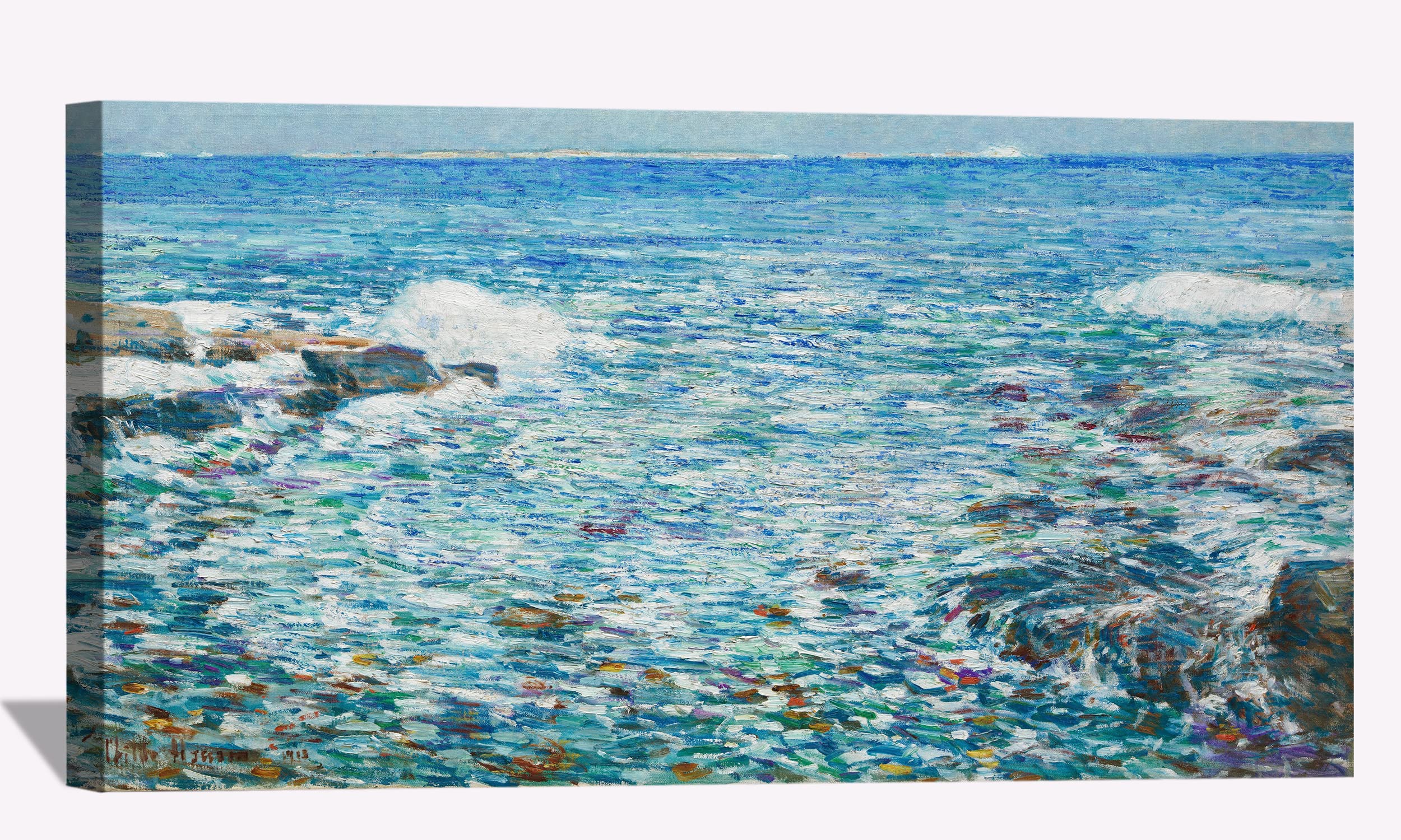 Childe Hassam Surf Isles of Shoals Canvas Wall Art - Framed Painting for Home, Office, Bedroom & Living Room Decor - Ready to Hang - Perfect for Coastal & Nautical Themed Interiors