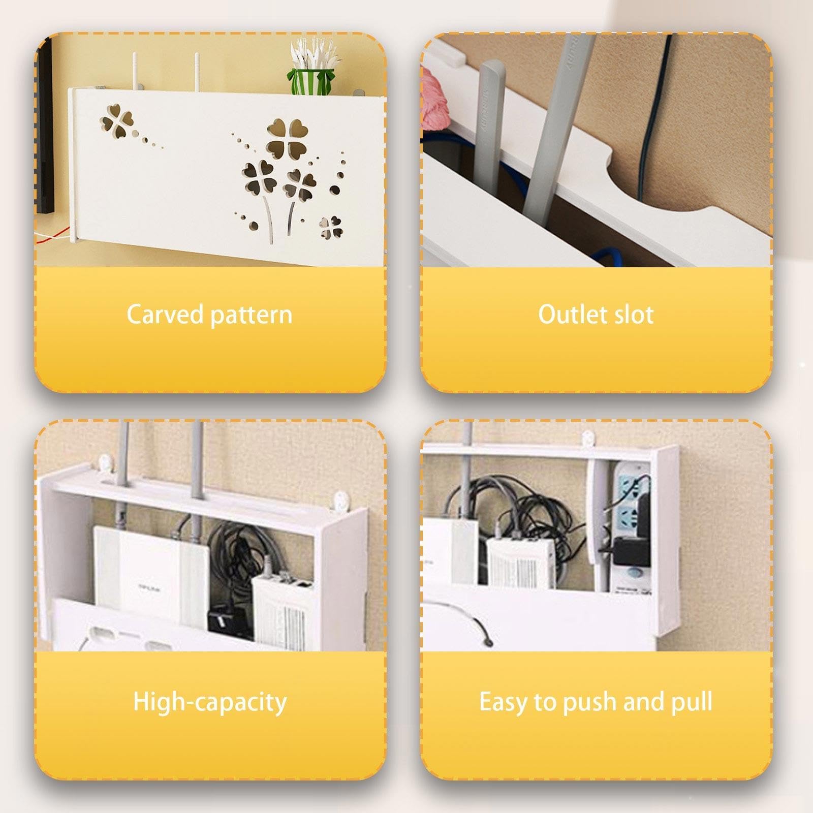 Wall Mounted WiFi Router Storage Box - 15x8x3.3 Inch (38x20x8.5cm) Cable Organizer with Ventilation for Home & Office Network Setup - Perfect for Hiding Modems, Routers and Cables Neatly