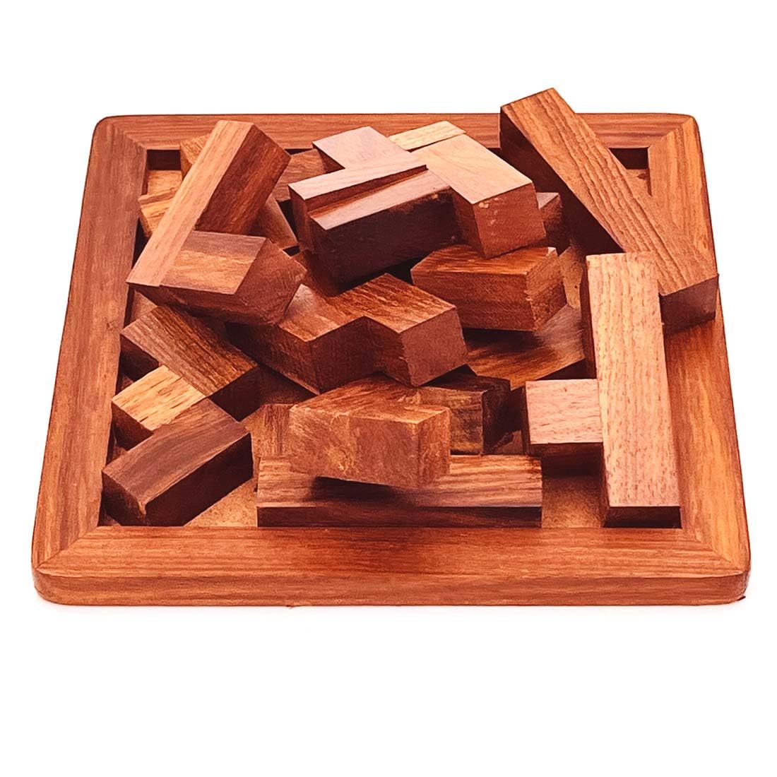 Zyntix 6-Inch Handmade Indian Wooden Jigsaw Puzzle Square Plate - 3D Wood Puzzle for Kids & Adults | Brain Teaser Toy for Children's Learning & Family Game Night | Perfect for Birthday Gifts, Classroom Activities & Stress Relief (Brown)