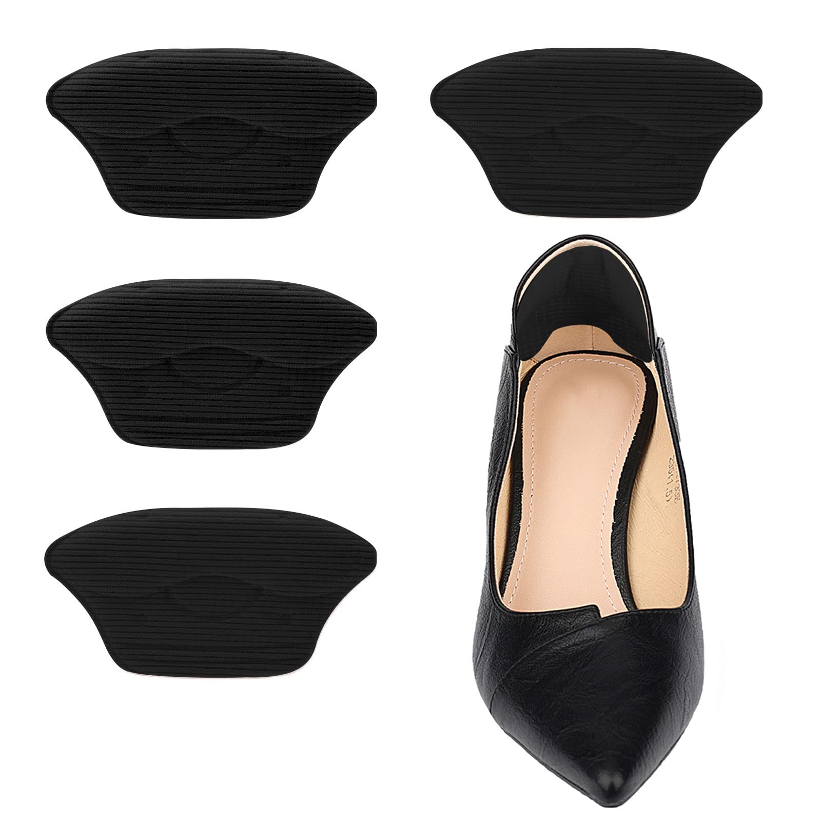 AIEX 4-Pack Self-Adhesive Heel Grips for Women & Men - Soft Cushion Pads for Loose Shoes, High Heels & Sneakers (Black) - Prevent Blisters & Improve Fit for Work, Parties & Daily Wear
