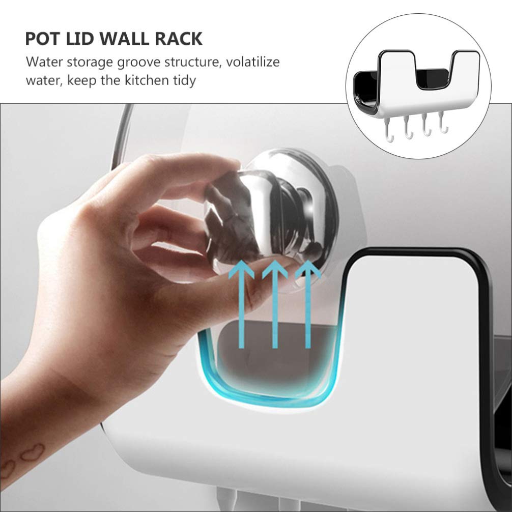 Wall Mounted Pot Lid Holder with 4 Hooks - Kitchen Organizer for Pans, Utensils & Cutting Boards | Space-Saving Storage for Small Kitchens & RVs