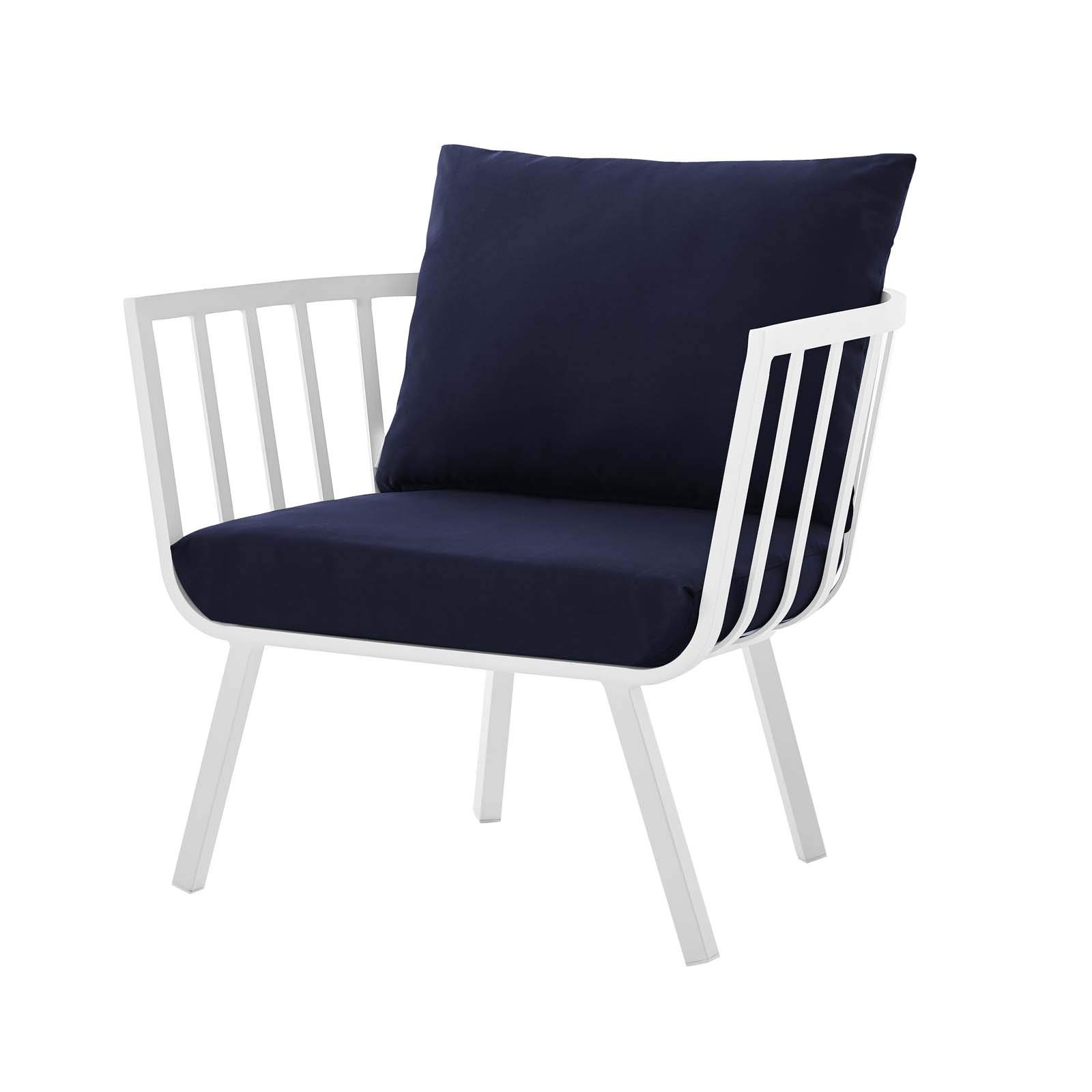 Modern Outdoor Patio Lounge Chair - Aluminum Frame with Navy Blue & White Fabric - Perfect for Poolside, Garden, or Backyard Relaxation