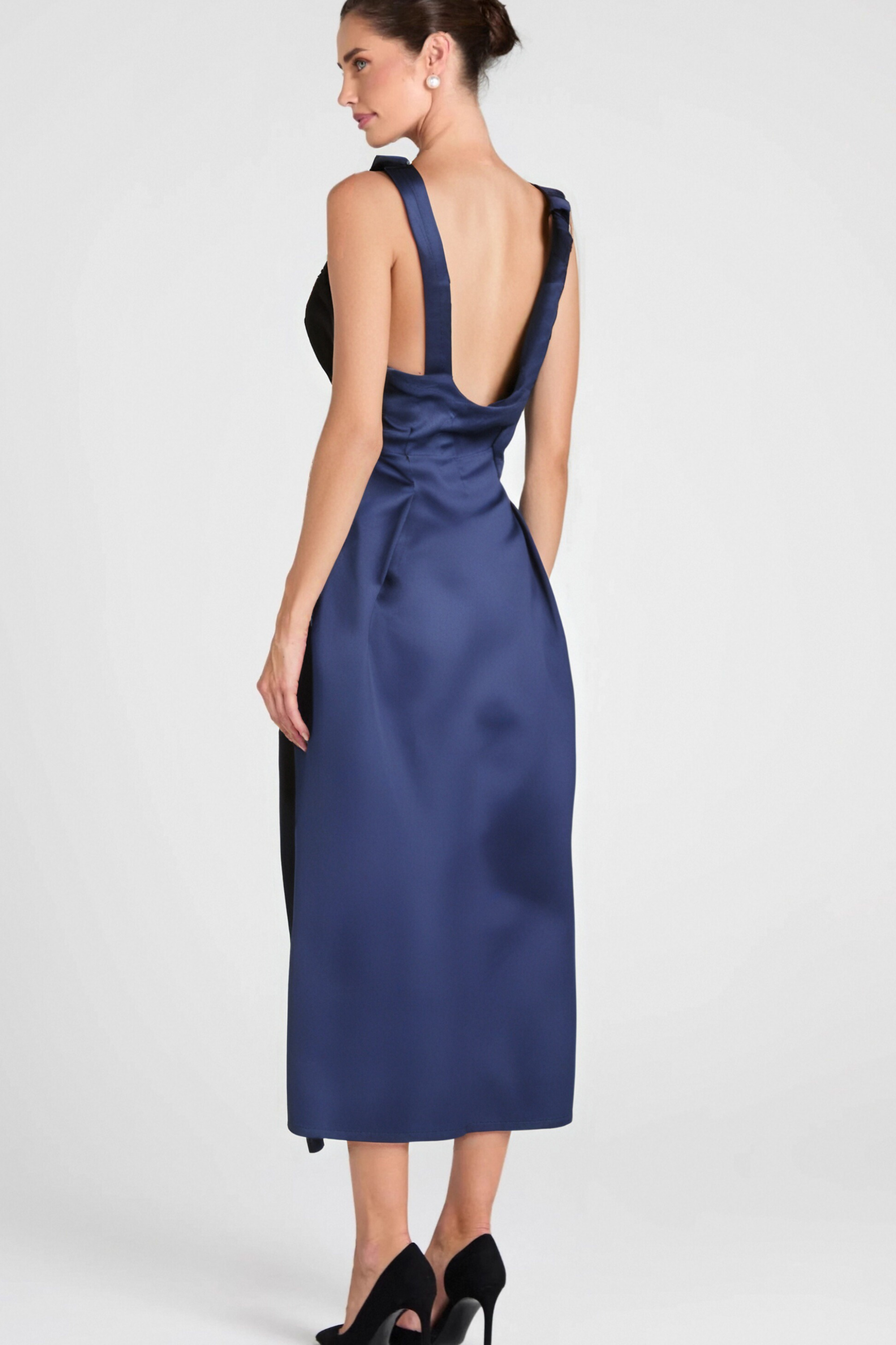 Chantale Blue Satin Midi Dress with Twist Detail - Elegant Party & Evening Wear for Women