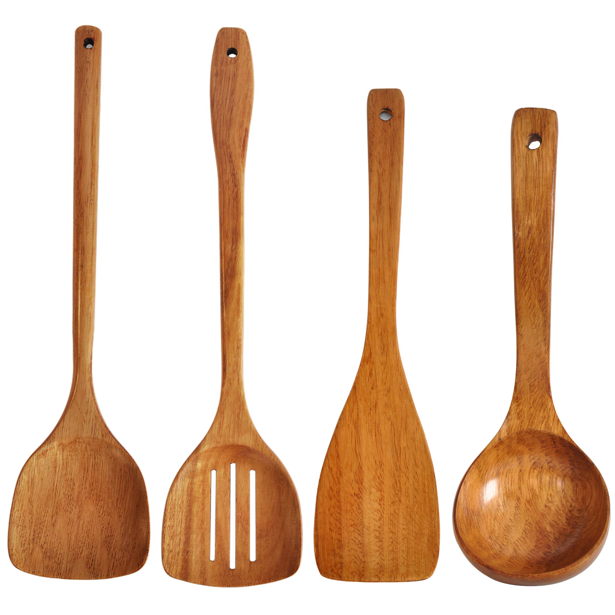 **Premium Wooden Kitchen Utensil Set - 4-Piece Handcrafted Spatula, Slotted Turner, Soup Ladle & Long Handle Tools for Cooking, Baking & Serving | Eco-Friendly & Durable Cookware Essentials**    *(Ideal for Home Chefs, Camping, BBQ, Restaurants & Everyday Kitchen Use)*