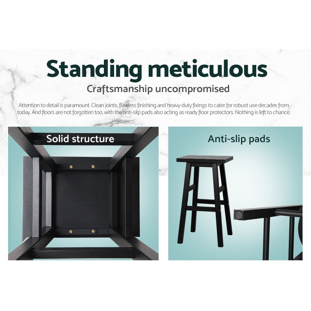 4 Black Wooden Bar Stools - Kitchen Counter Height Stools with Back Support for Dining Room, Breakfast Nook & Home Bar Decor