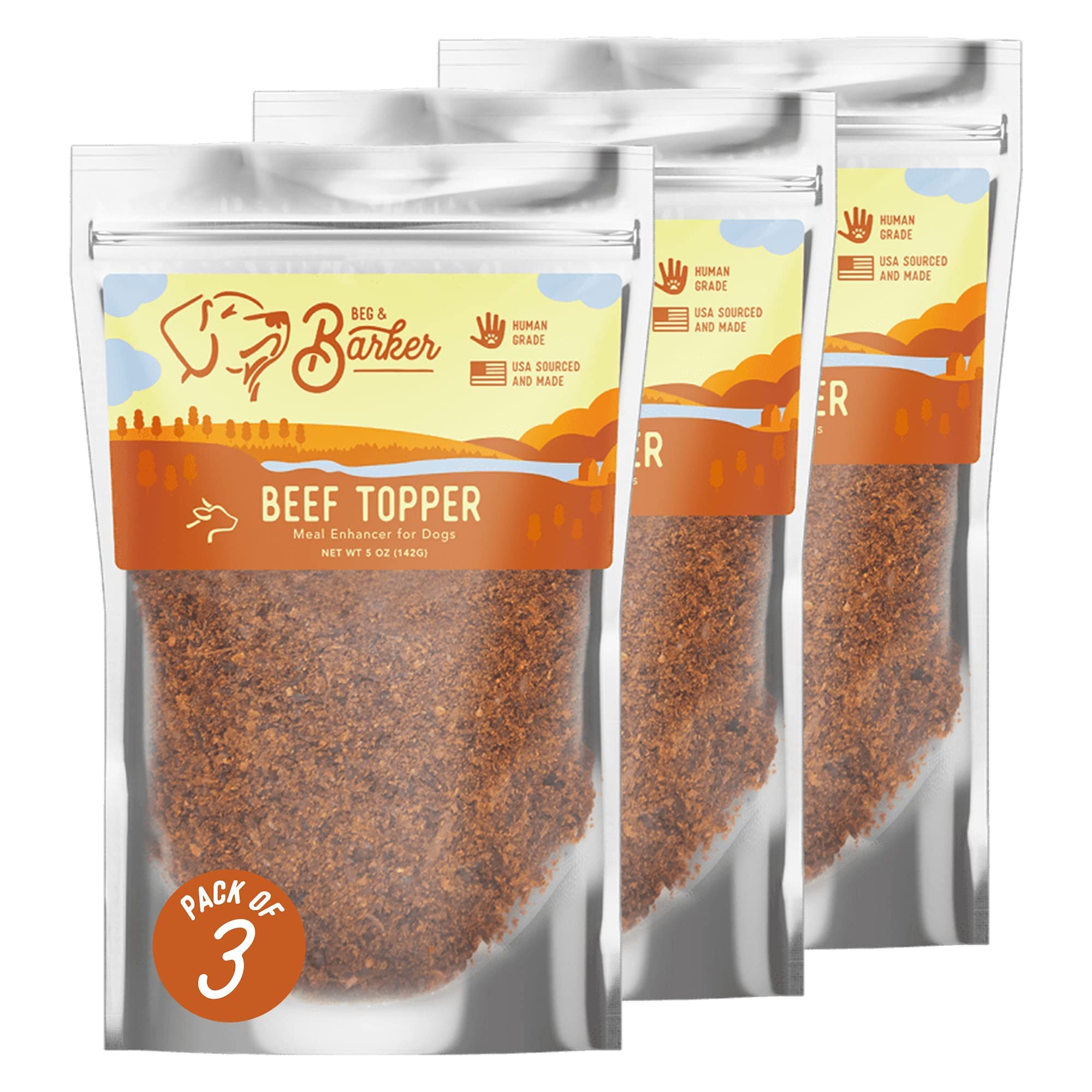 Premium Beef Dog Food Topper - All Natural High Protein Meal Mixer for Dogs (5 oz, Pack of 3) | Healthy Food Seasoning & Kibble Enhancer - Perfect for Picky Eaters & Senior Dogs