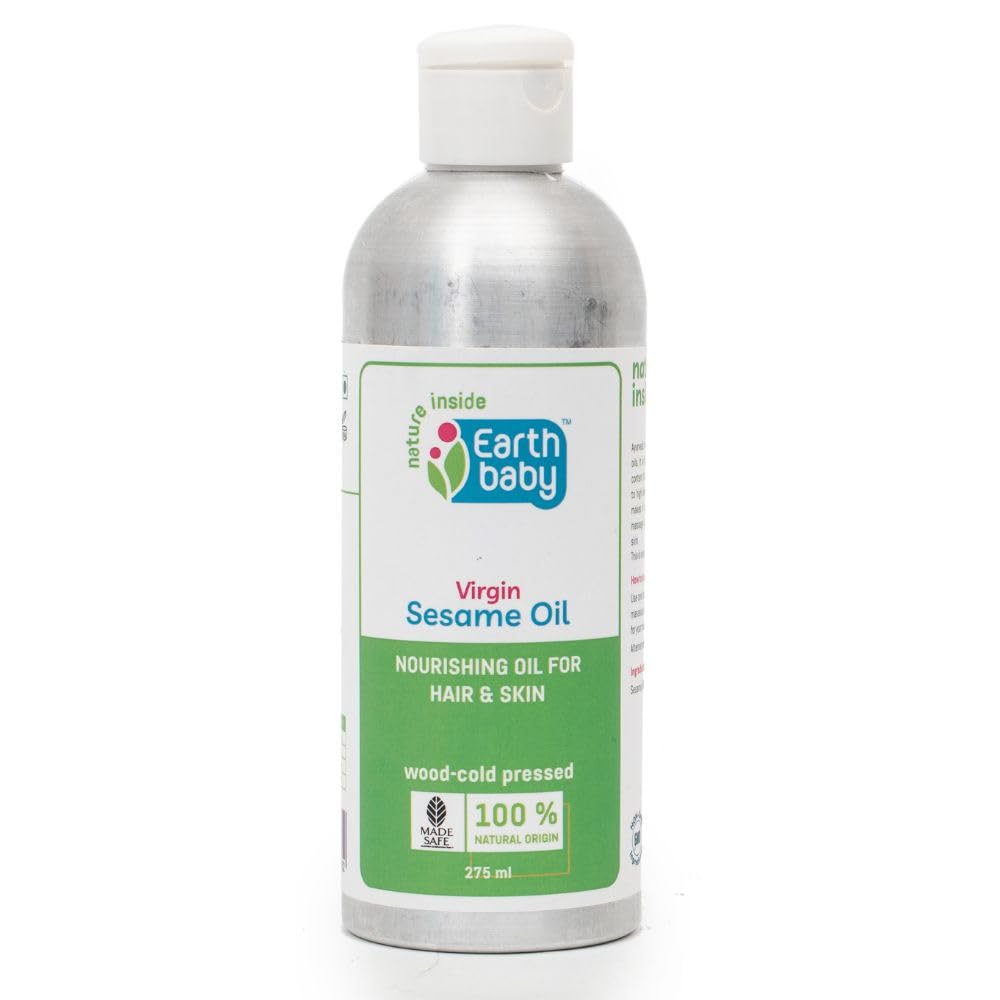 Earthbaby 100% Pure Cold-Pressed Sesame Oil (Til Oil) - 9.3oz Natural Antioxidant-Rich Body Massage Oil for Skin & Hair Care | Perfect for Aromatherapy, Baby Massage & DIY Beauty Treatments