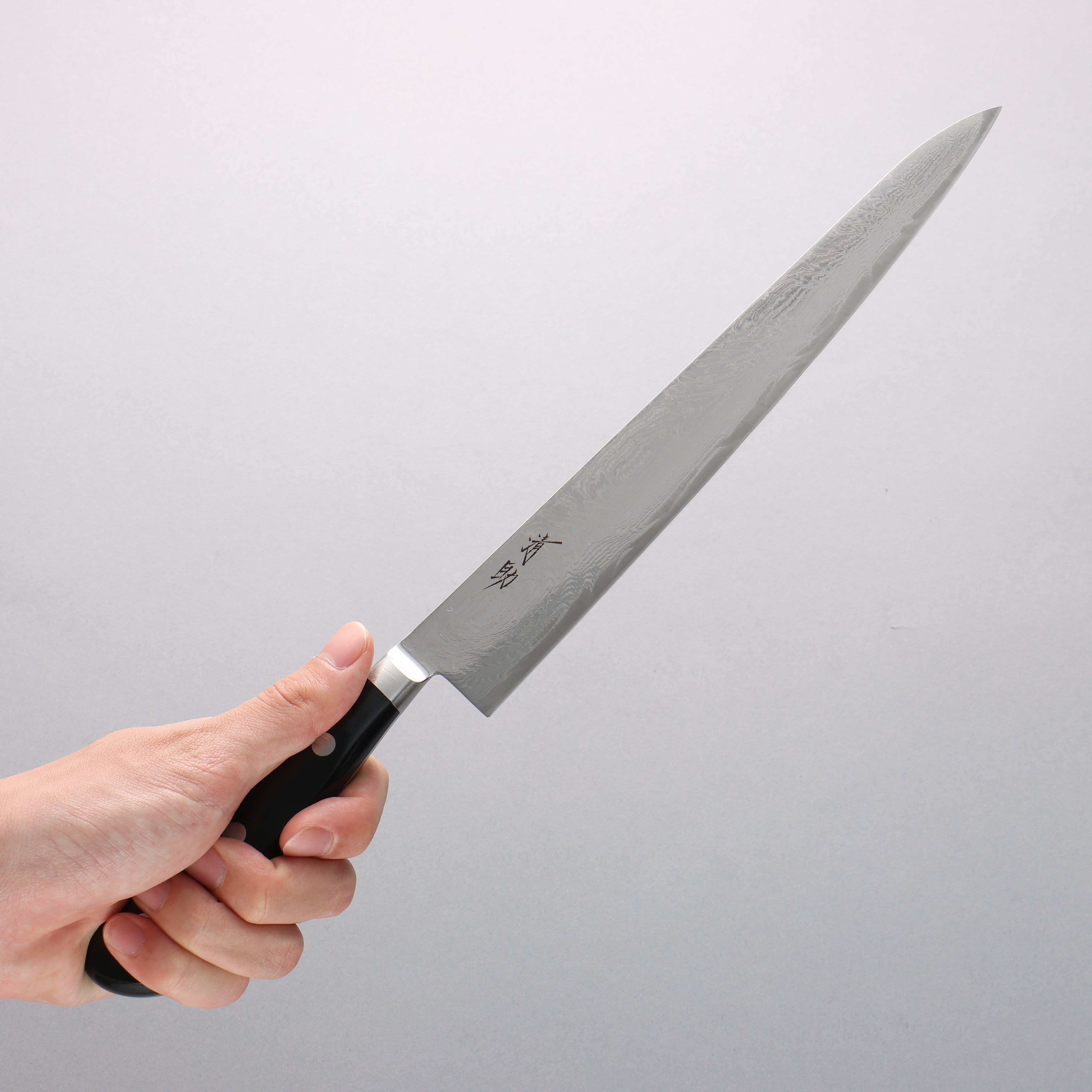 Premium Seisuke Nami AUS10 Damascus Sujihiki Knife 240mm - Mirror Polished Blade with Black Pakkawood Handle - Perfect for Sushi, Sashimi & Meat Slicing