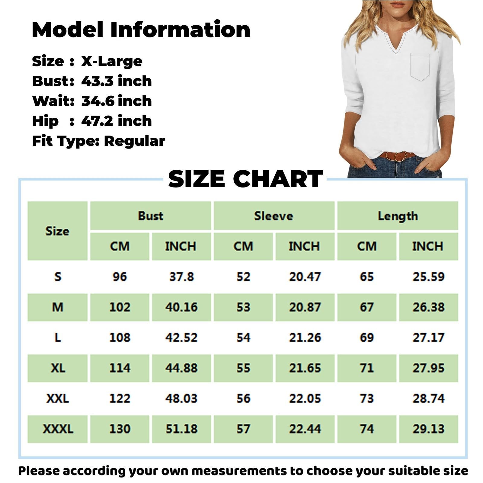 Women's 3/4 Sleeve V-Neck Tunic Tops with Pockets - Casual & Dressy for Work & Outings