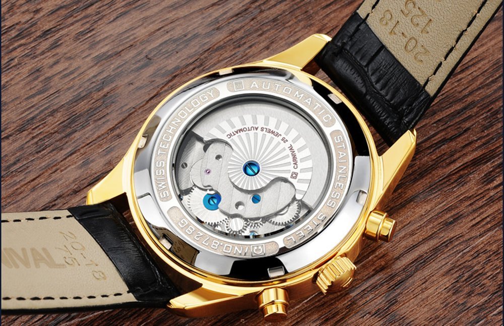 PASOY Men's Automatic Mechanical Tourbillon Watch - Stainless Steel Case, Blue Skeleton Dial with Date Display - Perfect for Business, Formal & Casual Wear
