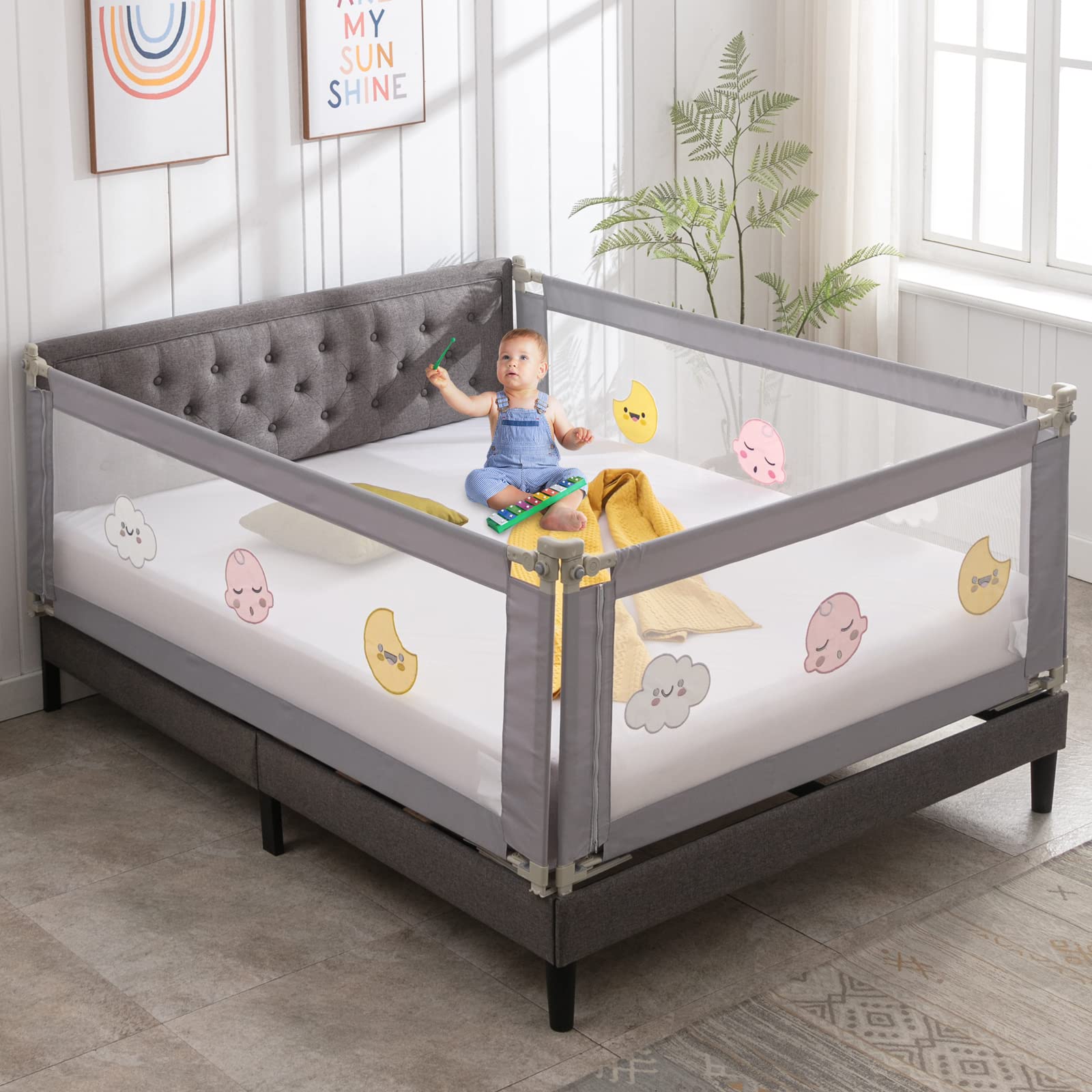 3-Pack Extra Long Toddler Bed Rail Guard - Sturdy Baby Bed Fence for Queen/King Mattresses (79