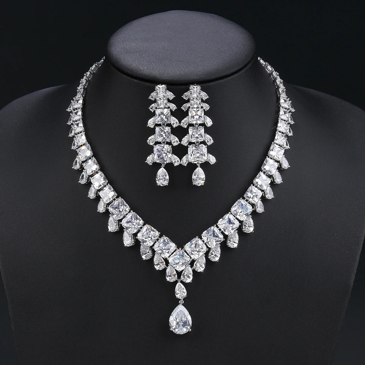 2pcs Luxury Zirconia Bridal Jewelry Set for Women - Crystal Wedding Necklace & Earrings Gift Set (CN11268) | Perfect for Dubai, Nigeria Weddings & Party Occasions