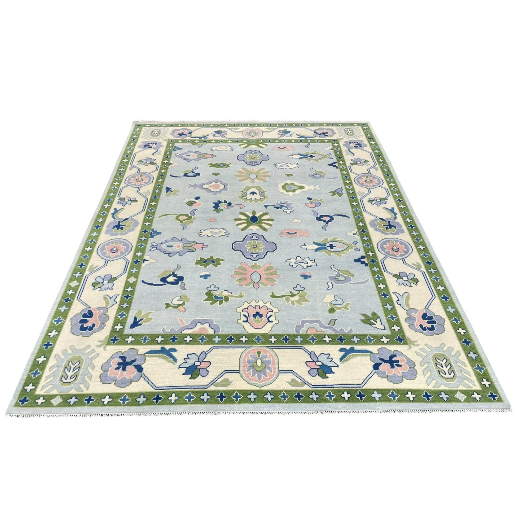 Handmade Byram Oushak Rug in Meadow Green - Authentic Turkish Wool Area Rug for Living Room, Bedroom & Dining Room Decor