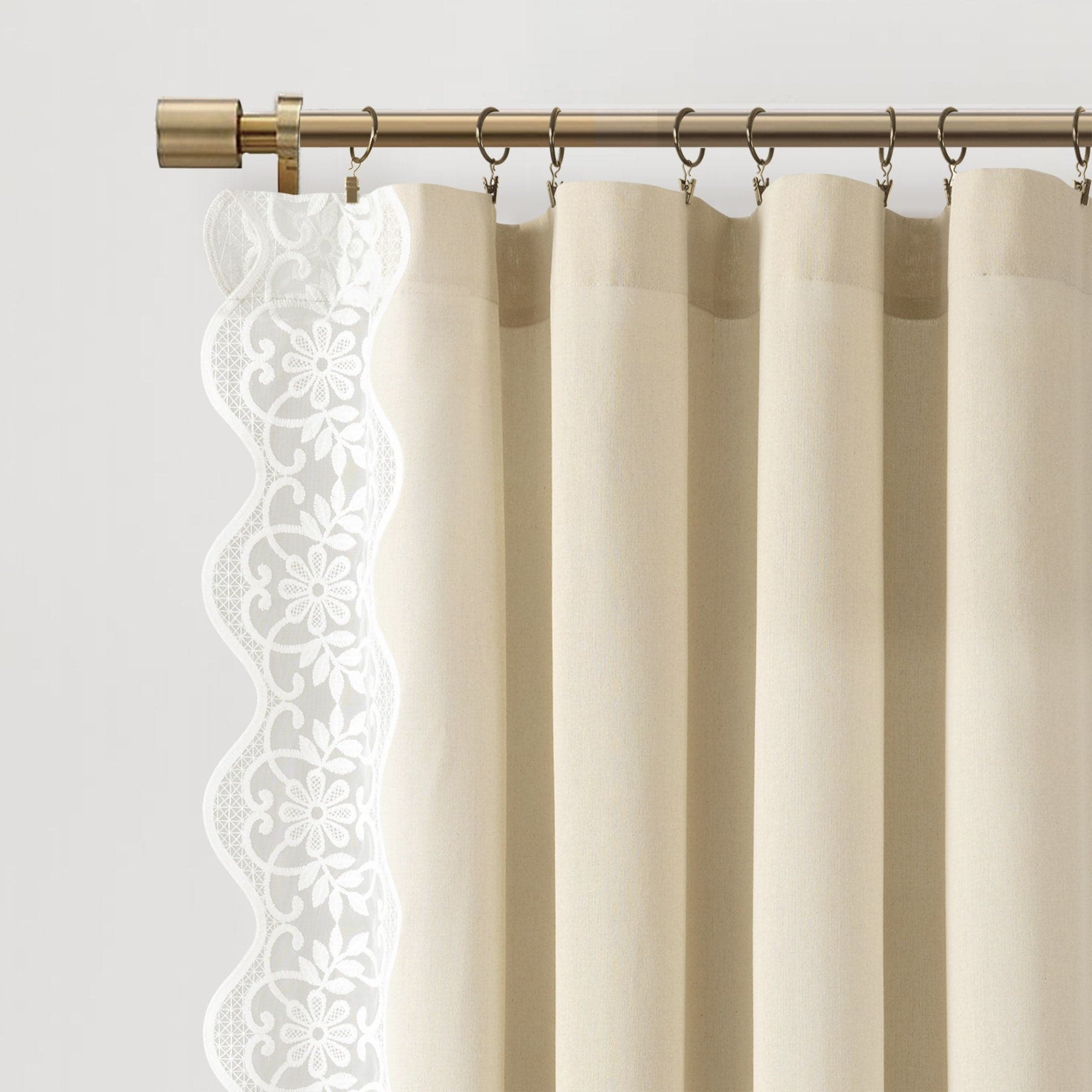 Elegant Scalloped Edge Lace Border Window Curtain Panel - Sheer Voile Drapes for Living Room, Bedroom & Nursery - Light Filtering Privacy Window Treatment