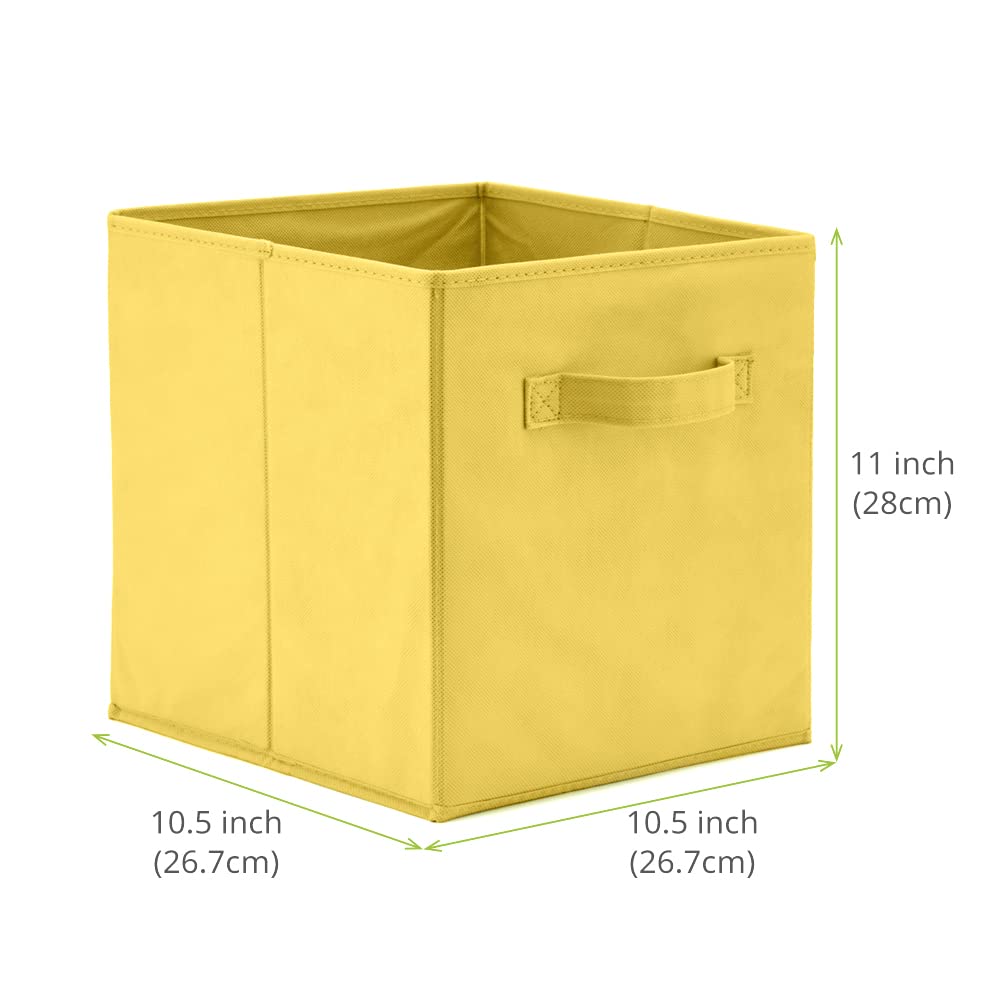 EZOWARE 6-Pack Collapsible Fabric Storage Bins with Handles - Foldable Organizer Cubes for Home, Nursery, Closet (26.7x26.7x27.8cm, Yellow) - Perfect for Toy Storage, Baby Clothes Organization & Seasonal Decor