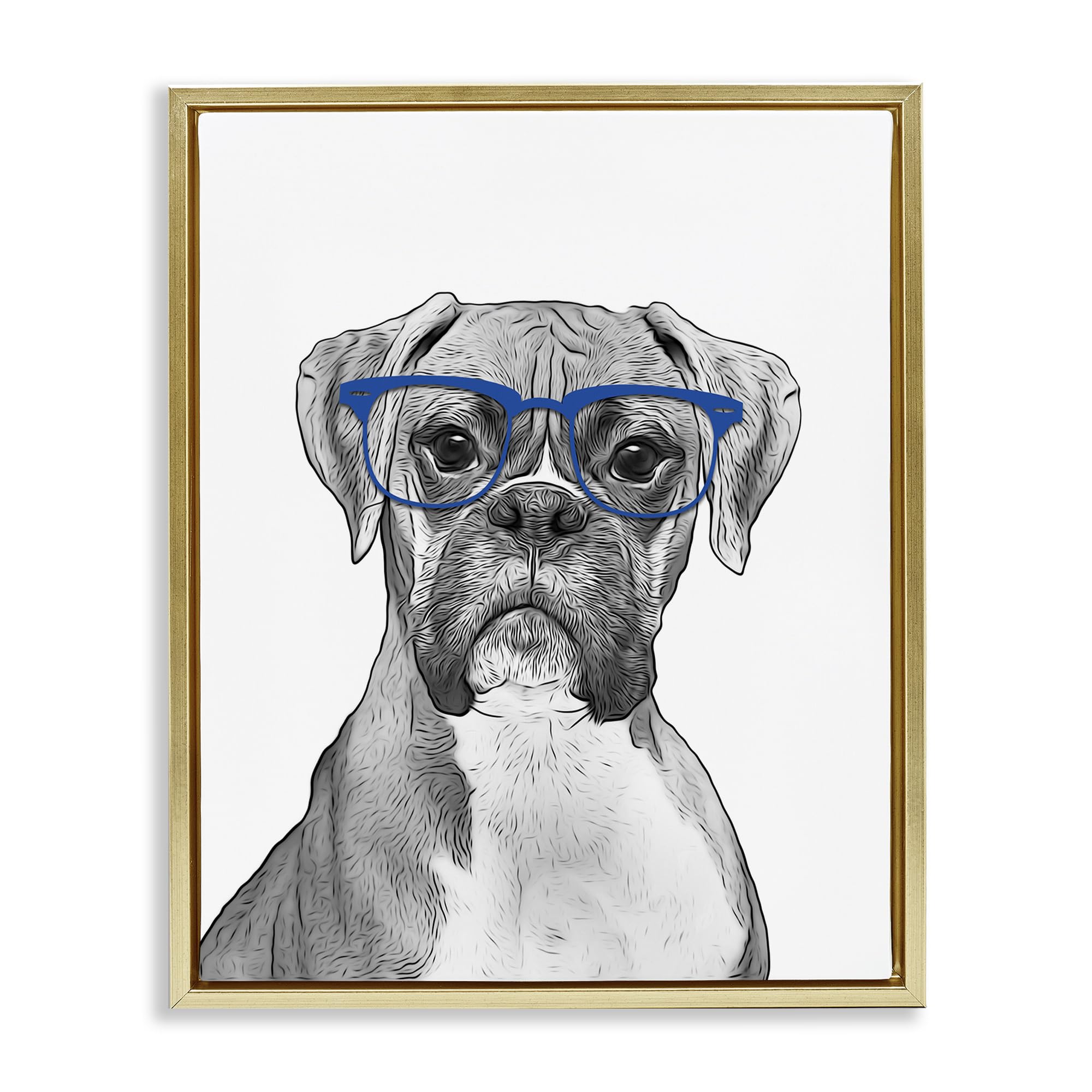 Stupell Industries Framed Canvas Wall Art - Boxer Dog Wearing Glasses Fun Animal Design by Annalisa Latella | Perfect for Living Room, Bedroom & Office Decor