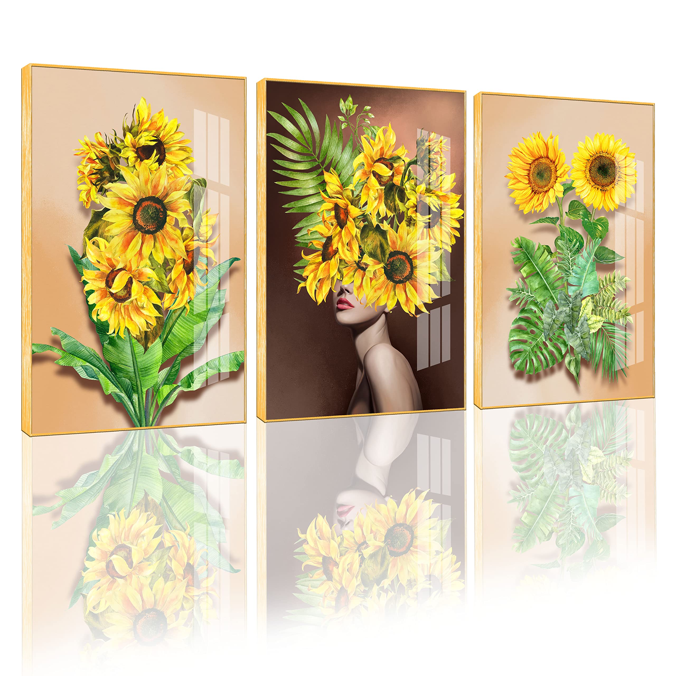 SIJIFACAI Sunflower Wall Art - 3-Piece Aluminum Frame Decor for Living Room & Bedroom