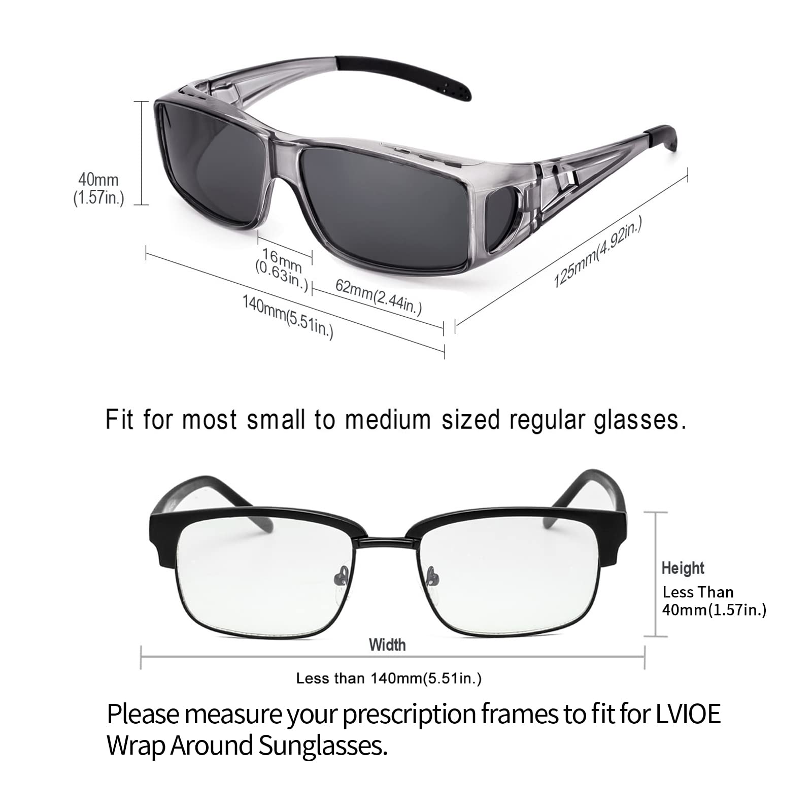 LVIOE Polarized Wrap Around Sunglasses for Men & Women - Over Glasses Fit with UV400 Protection - Perfect for Driving, Fishing & Outdoor Activities