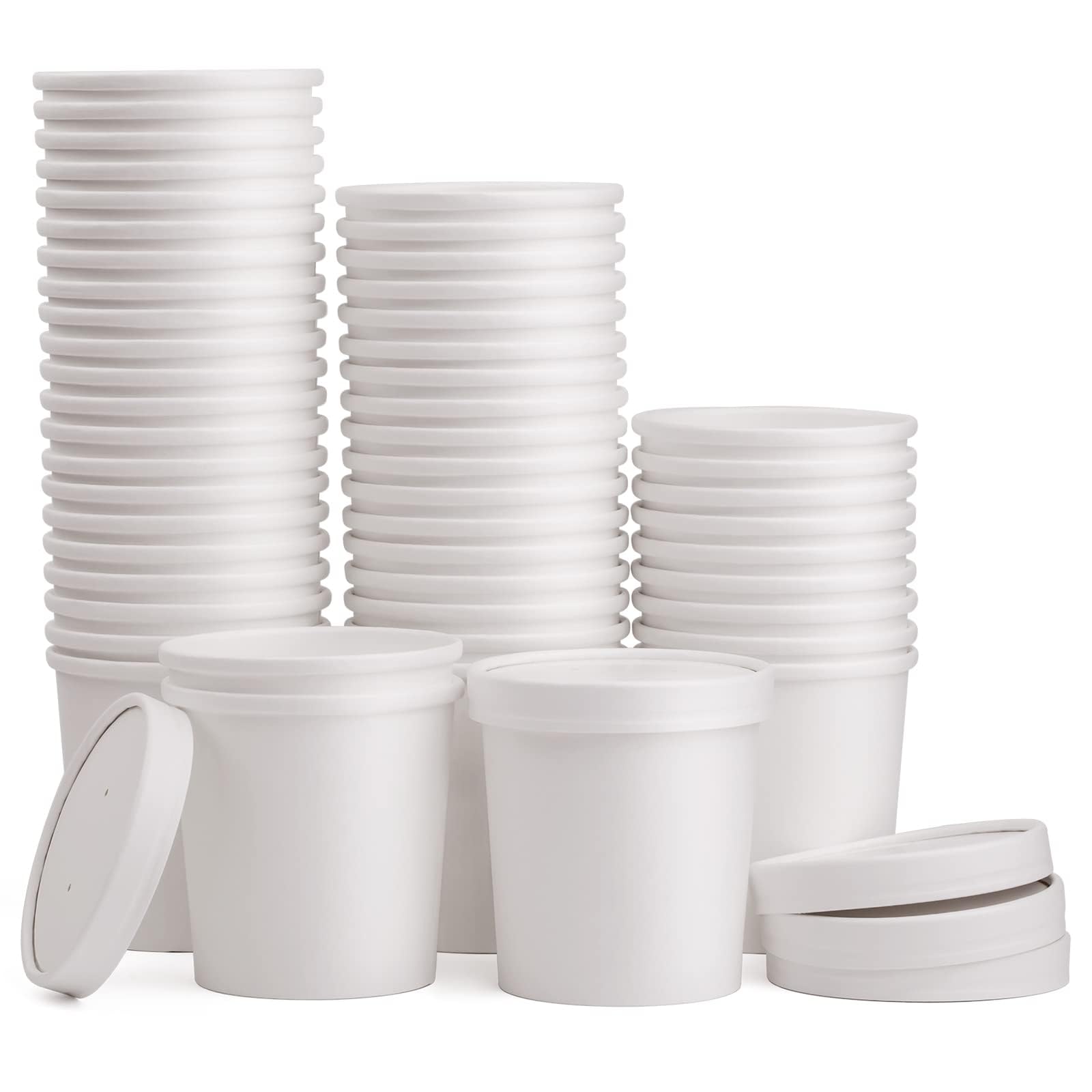 16 oz Disposable Paper Soup Cups - 50 Pack White Food Containers with Vented Lids for Hot Soups, Desserts & Ice Cream | Perfect for Takeout, Catering & Party Serving