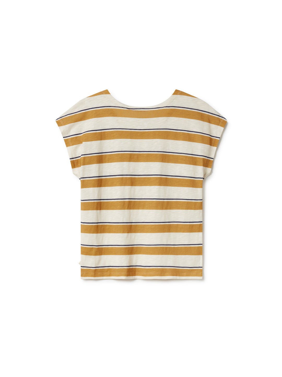 Evia Striped Mustard & Navy T-Shirt - Casual Comfort Wear for Everyday Outfits & Layering