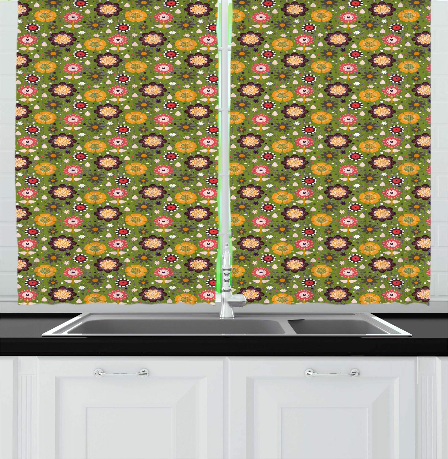 Ambesonne Floral Kitchen Curtains Set of 2 Panels - 55