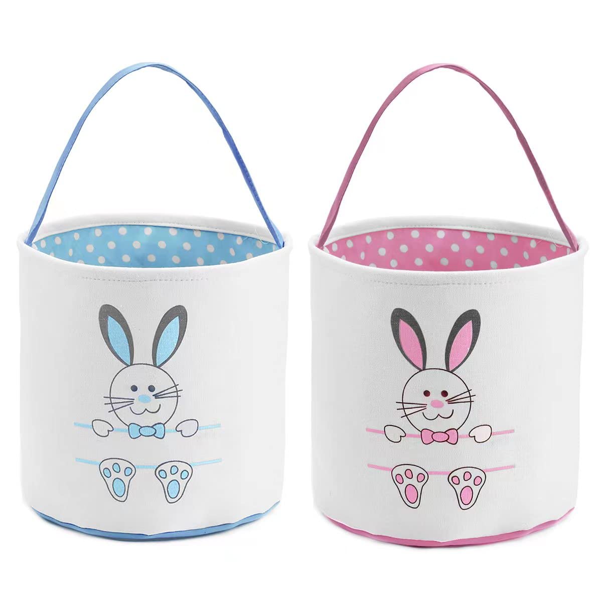 2 Pack Personalized Easter Bunny Basket Bags for Kids - Cotton Canvas Easter Egg Hunt Bags with Cute Rabbit Print - Perfect for Easter Eggs, Candy & Gifts (Blue, Pink) - Great for Easter Parties, Egg Hunts & Spring Celebrations