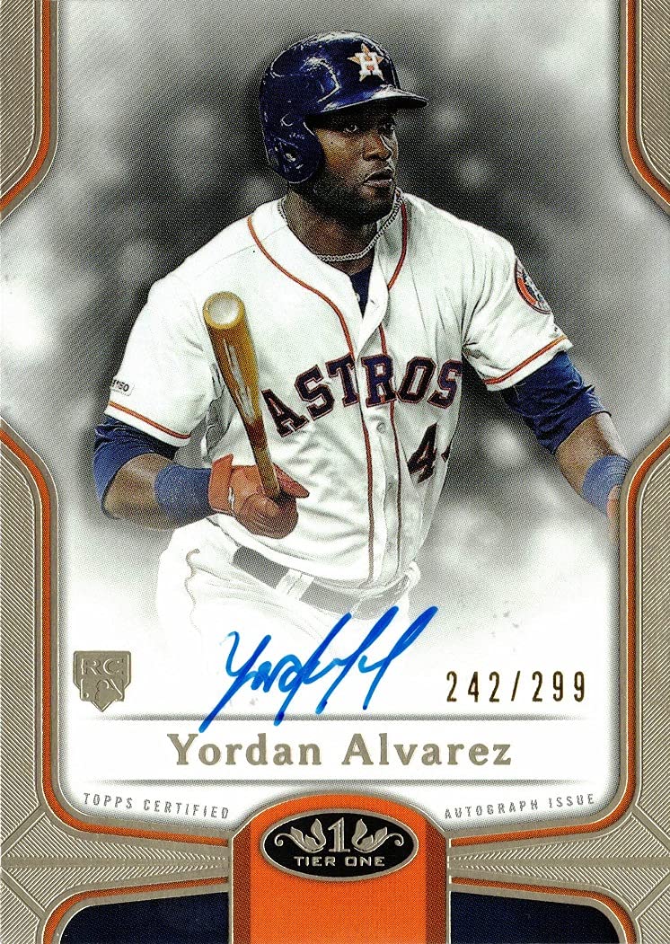 2020 Topps Tier One Baseball #BOA-YA Yordan Alvarez Certified Autograph Rookie Card - Limited Edition of 299 - Perfect for Sports Collectors and Baseball Memorabilia Enthusiasts