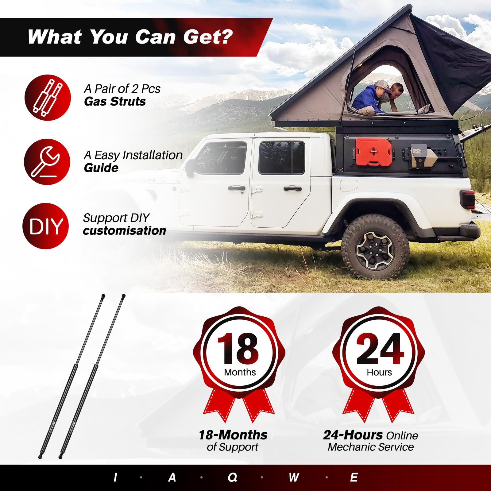 Heavy Duty 36 Inch 100Lb Gas Struts Lift Support for Tonneau Cover, RV Bed, TV Cabinet, Toolbox & Storage - 2 Pack Shock Absorbers for Smooth Opening & Closing - Perfect for Trucks, Campers & Home Use