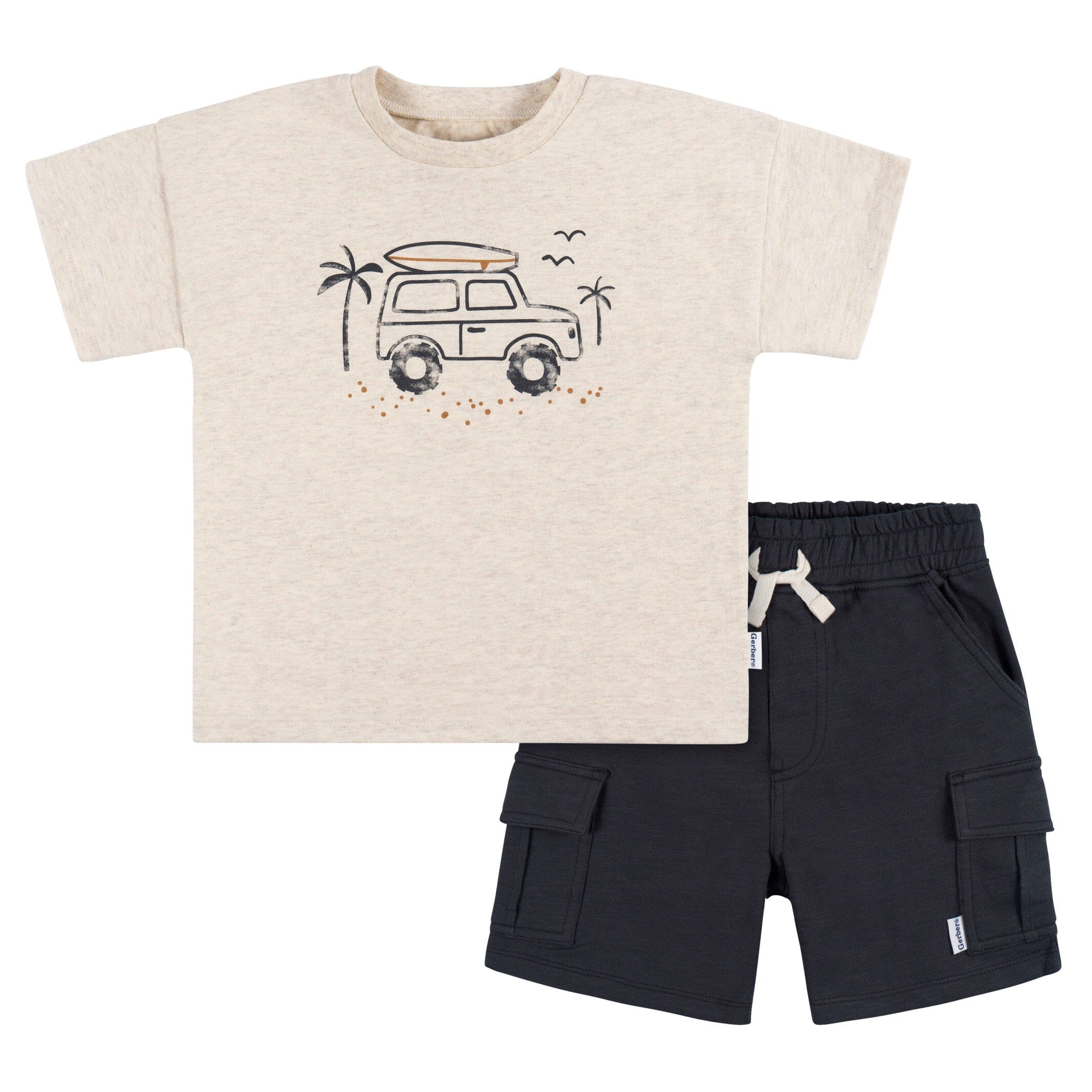 2 Piece Toddler Boys Surf Life T-Shirt & Cargo Shorts Set - Beach Outfit for Summer Play, Swimming & Outdoor Adventures