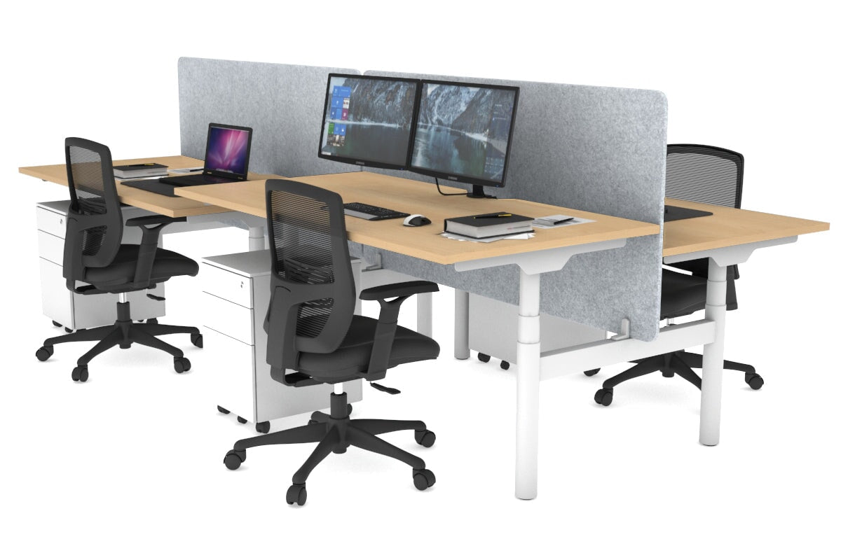 Flexi Premium Height Adjustable 4-Person H Bench Workstation - White Frame [1400L x 800W with Cable Management] - Ideal for Office, Coworking Spaces & Home Offices