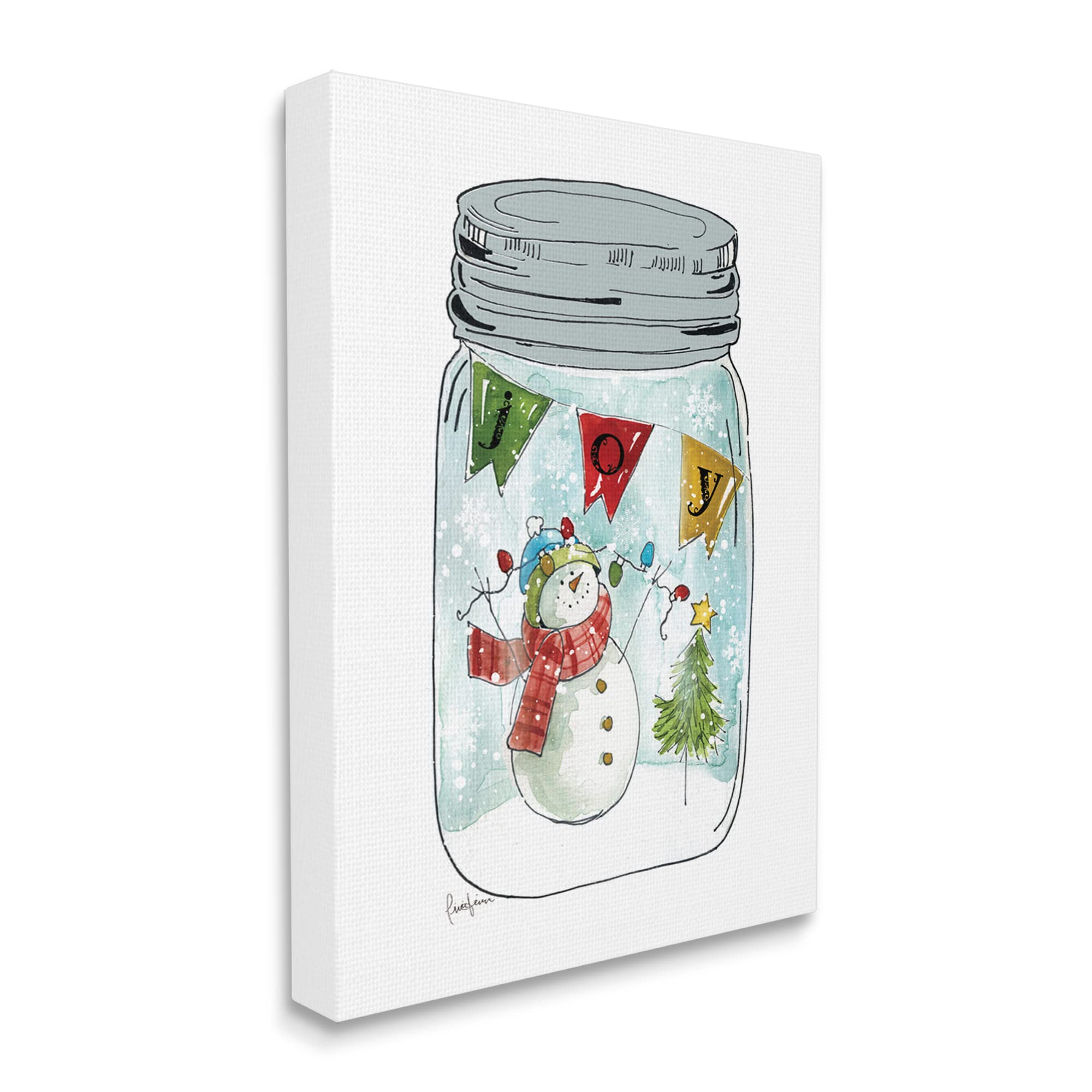 Stupell Industries Joy Text Snowman Christmas Tree Lights Country Jar Canvas Wall Art - 36