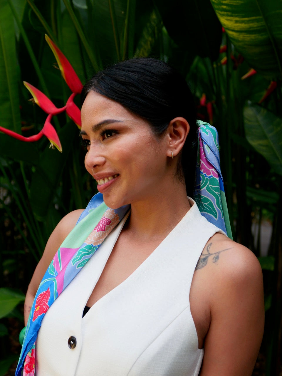 Luxury Peranakan Bricolage Silk Scarf - Premium Handmade Batik Shawl for Women, Elegant Fashion Accessory for Parties, Weddings & Special Occasions