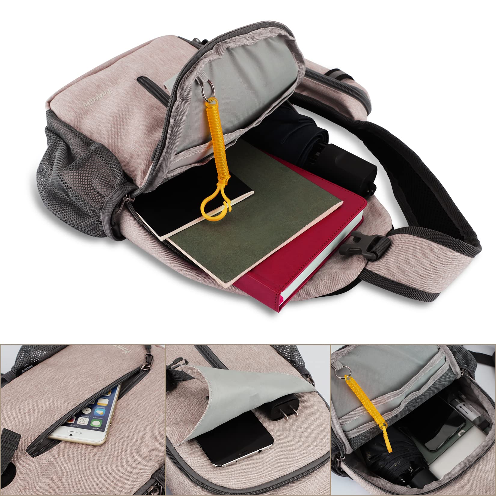 Lightweight Crossbody Sling Bag for Women & Men - Multipurpose Shoulder Backpack for Travel, Hiking, Shopping & Outdoor Activities with Earphone Hole - Flaxen Casual Daypack for Walking, Biking & Cycling
