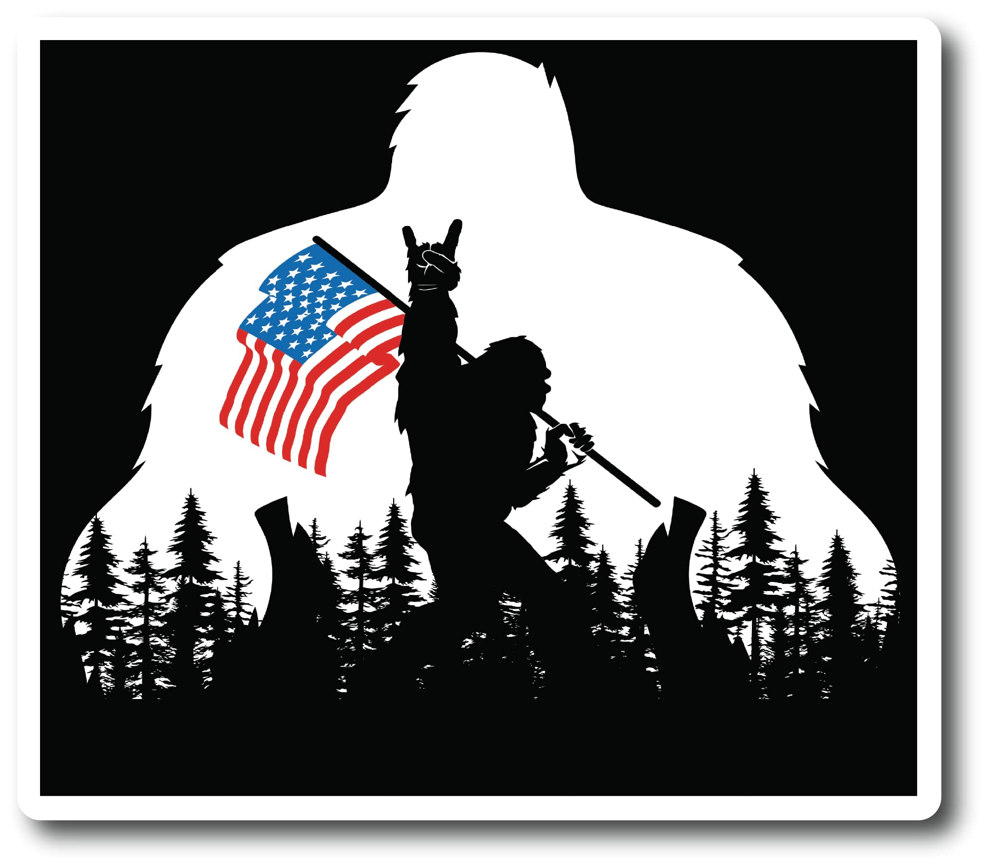 2 Pack Sasquatch Bigfoot Rock USA Flag 6 Inch Premium Waterproof Vinyl Decals - Durable Stickers for Laptop, Phone, Toolbox, Helmet, Car Window & More | Perfect for Outdoor Enthusiasts & Patriotic Decor | PS121