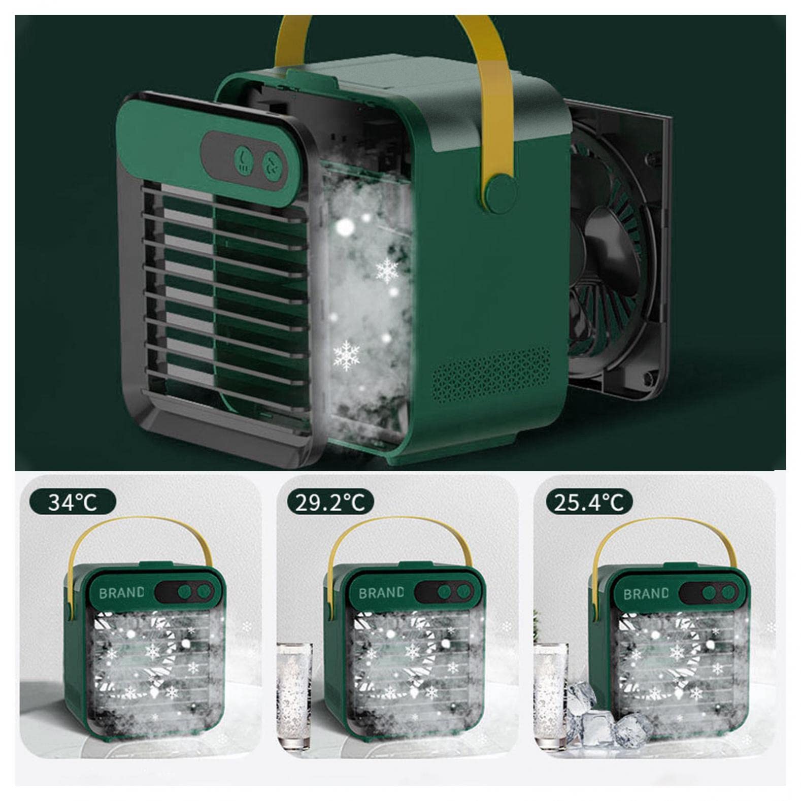 Portable USB Evaporative Air Cooler with Phone Holder - 3 Speed Quiet Misting Fan, 150ml Water Tank for Office, Home, Travel & Camping (Green) | Personal Cooling Solution for Hot Weather & Outdoor Activities