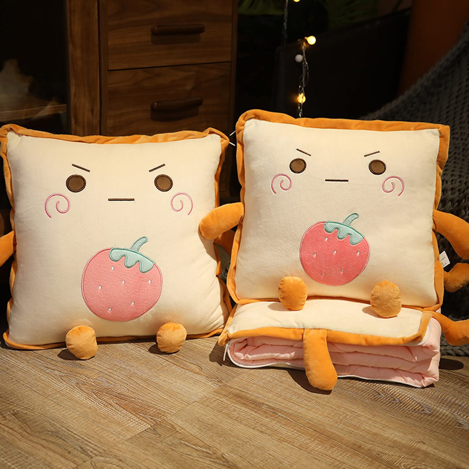 Soft 2-in-1 Plush Fruit Travel Blanket & Pillow Set - Convertible Hugging Pillow for Kids, Airplane, Train, Camping & Office Use | Cozy Blanket Rolls into Comfy Pillow for Travel & Nap Time