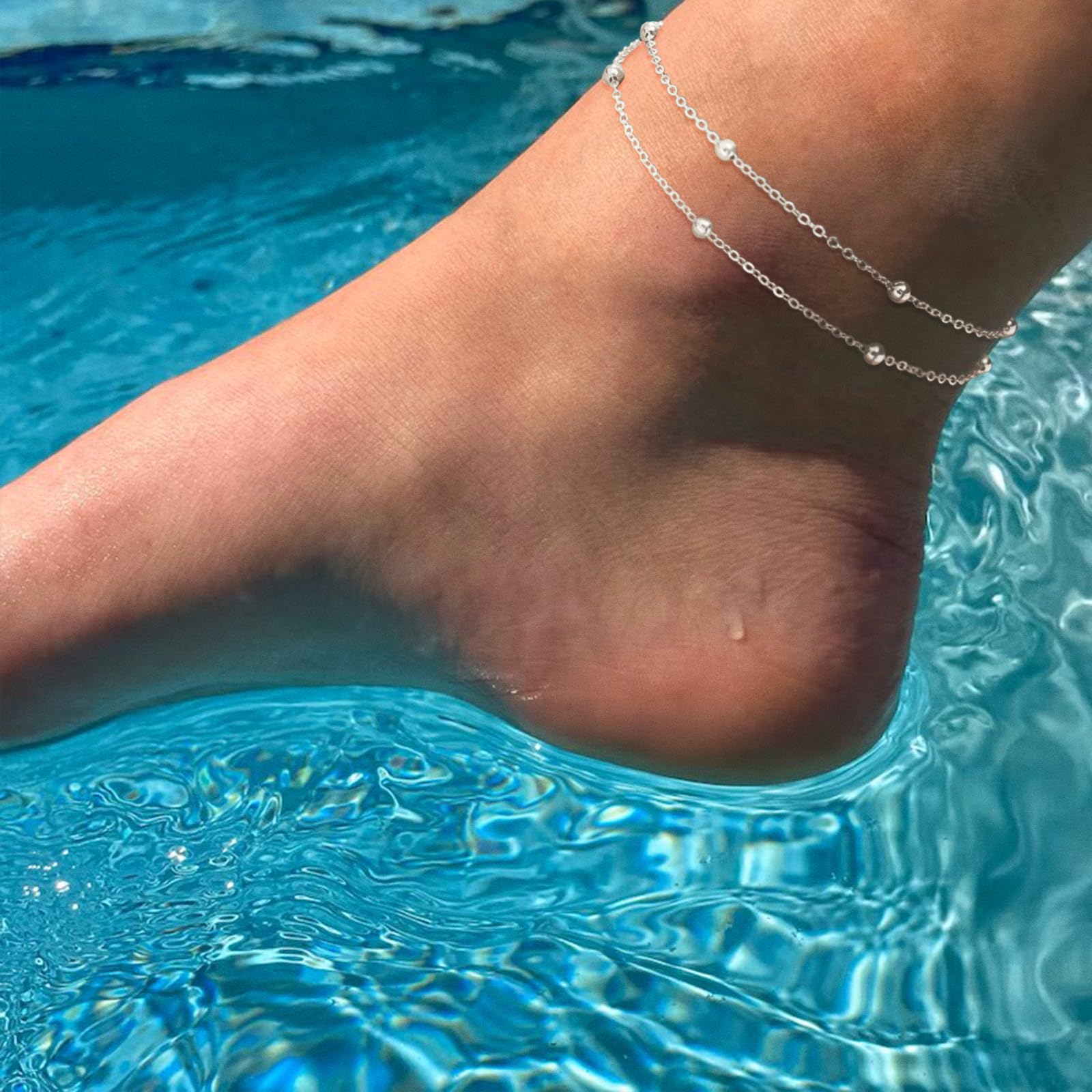 Dainty Simple Chain Anklet for Women - 18k Gold/Silver Plated Beaded Evil Eye Moon Butterfly Pearl Anklet | Perfect for Summer Beach, Boho Style & Gift Giving