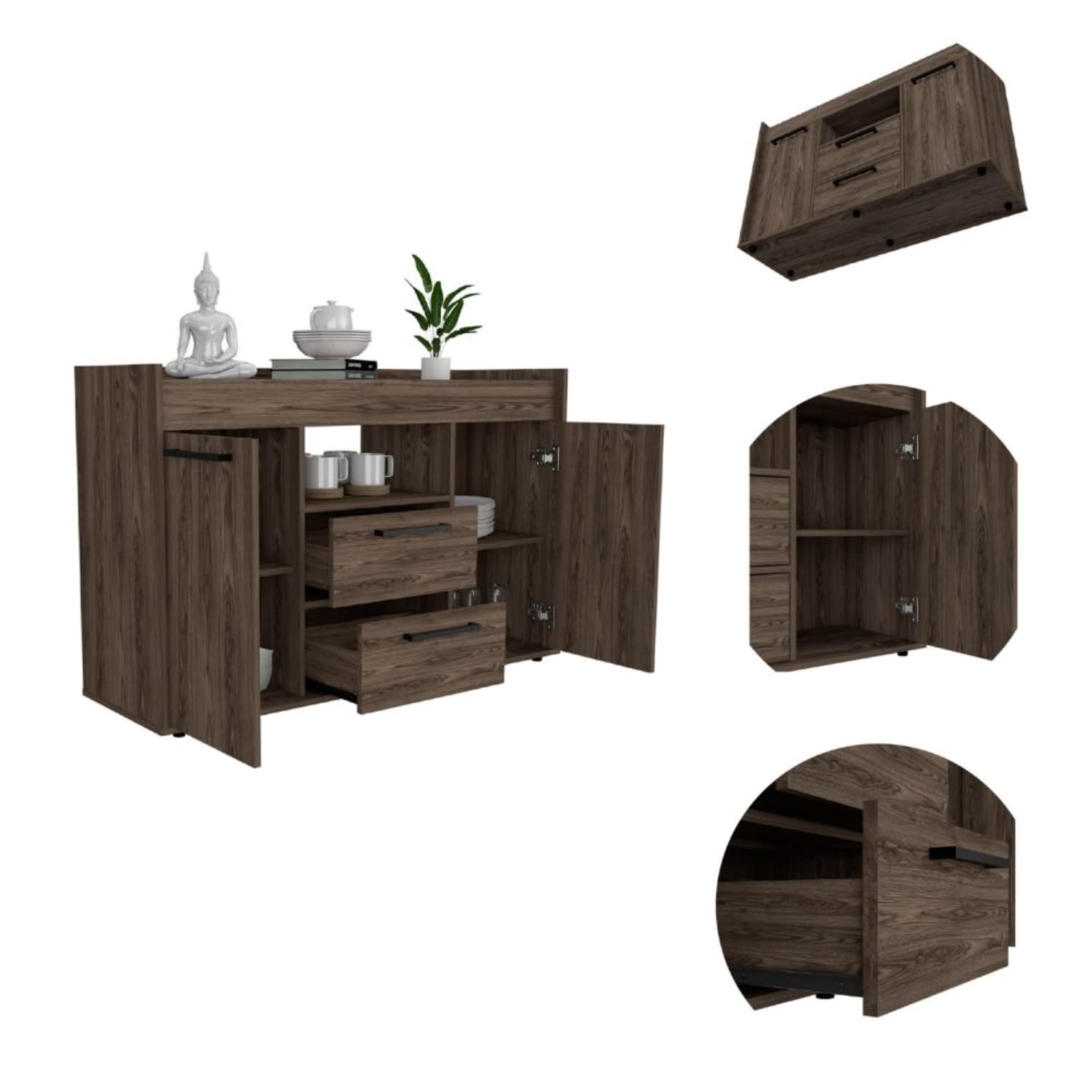 Hart Sideboard Double Door Cabinet with 1 Open Shelf - Dark Walnut Finish for Dining Room, Living Room, or Entryway Storage
