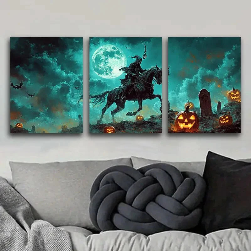 3-Piece Death Rides on His Horse in the Moonlight Metal Wall Art - Ready to Hang Western Decor for Living Room, Bedroom & Office