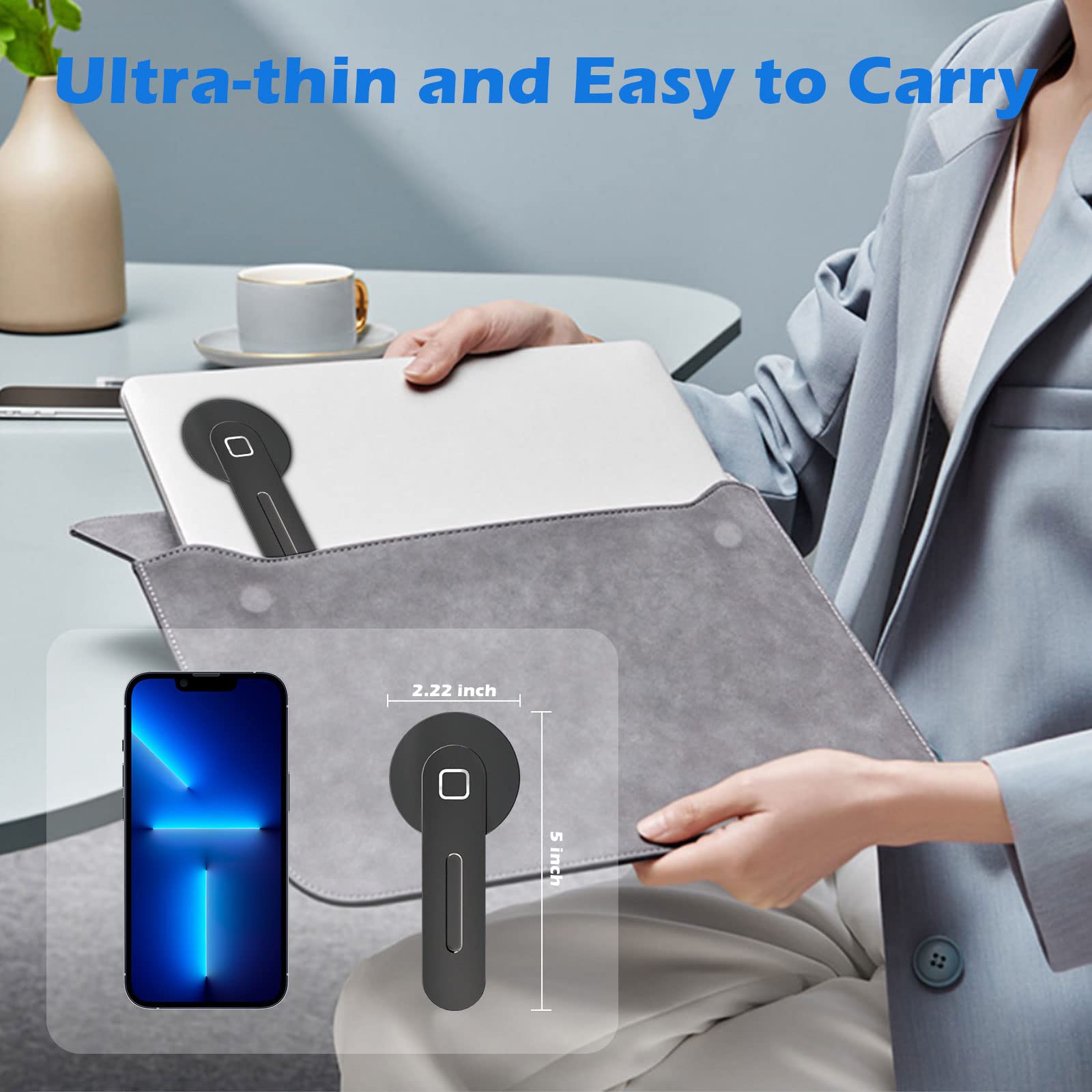 imluckies Magnetic Laptop Phone Holder - Adjustable Side Mount Clip for iPhone 16/15/14/13/12 Series & MagSafe Case | Universal Foldable Phone Stand for All Smartphones | Portable Computer Monitor Bracket (Black) - Perfect for Home Office, Workstation & Travel Use