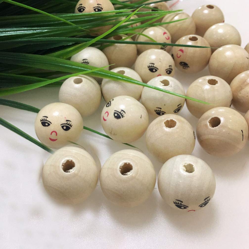 100pcs 14mm Round Natural Wood Beads with Smile Face - DIY Jewelry Making Supplies for Bracelets, Necklaces & Macrame Crafts - Perfect for Handmade Gifts, Party Decorations and Boho Home Decor