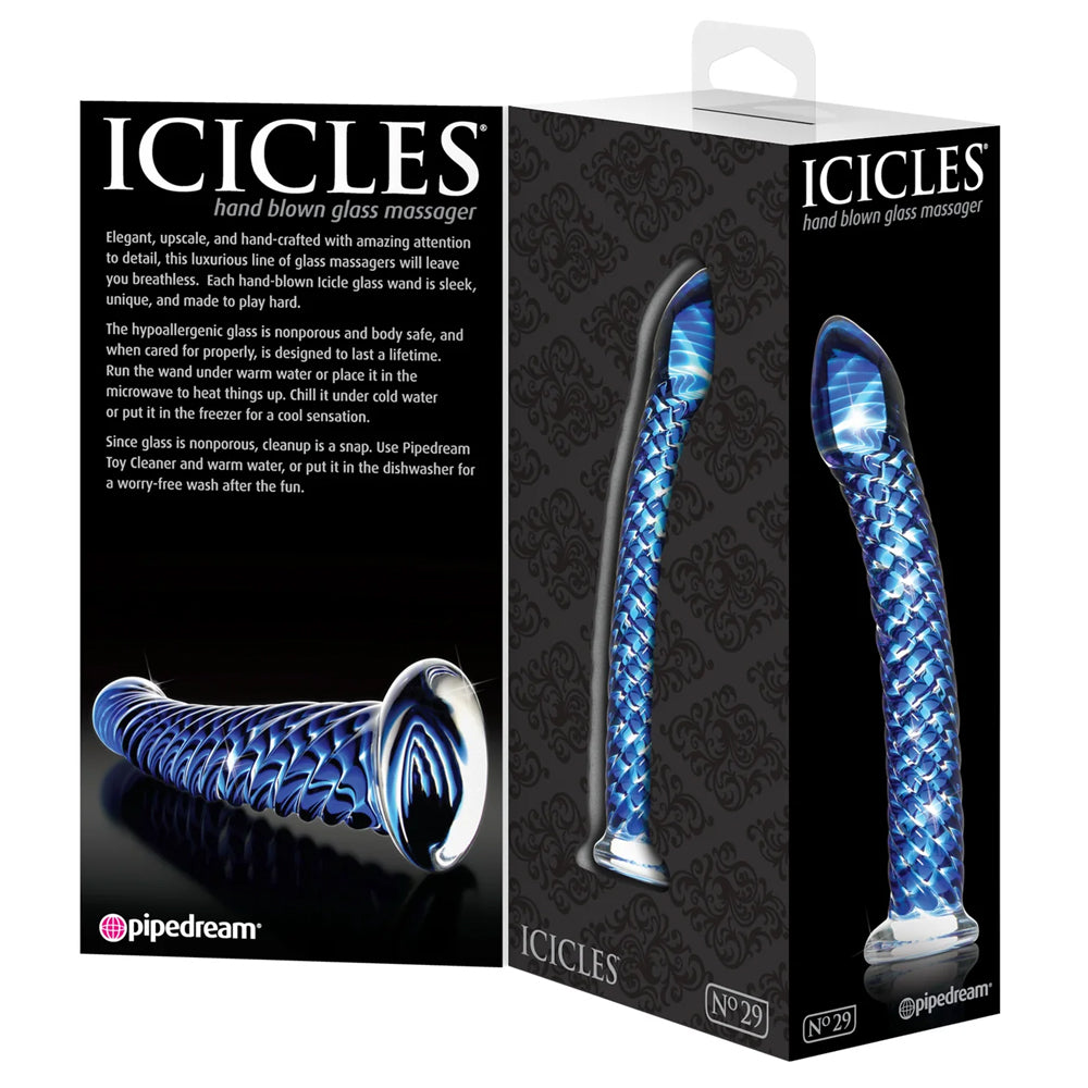 Icicles No. 29 Spiral Ribbed Glass Dildo - Adult Pleasure Toy for Women & Couples - Sensual Massage & Intimate Play - Perfect for Solo Use or Partnered Exploration